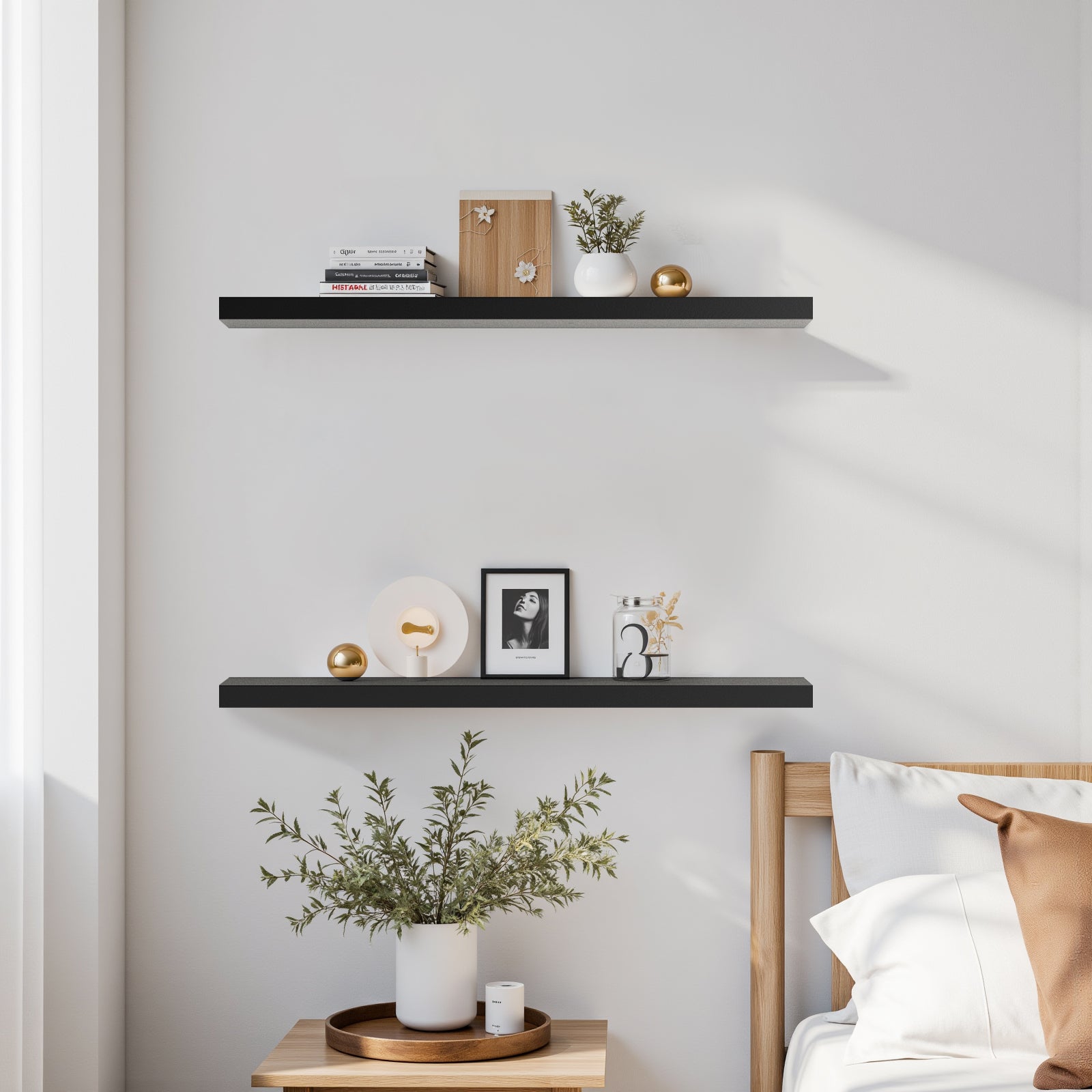 KARI Floating Shelves Set of 2, 31.5 x 9.2 in, Black Wall Shelves with Hidden Brackets for Living Room Bathroom Bedroom