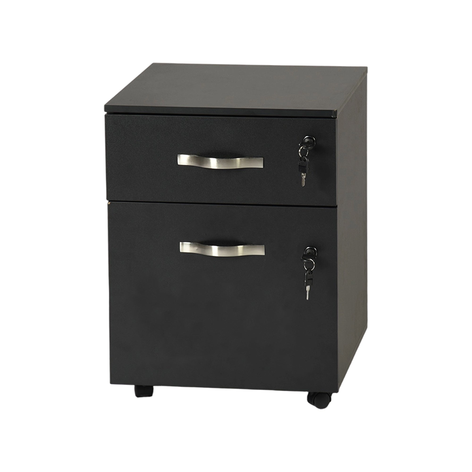 KASSADIN 2 Drawer Mobile File Cabinet, Locking Metal Filing Cabinet on Wheels for Home Office, Black Pedestal with Keys