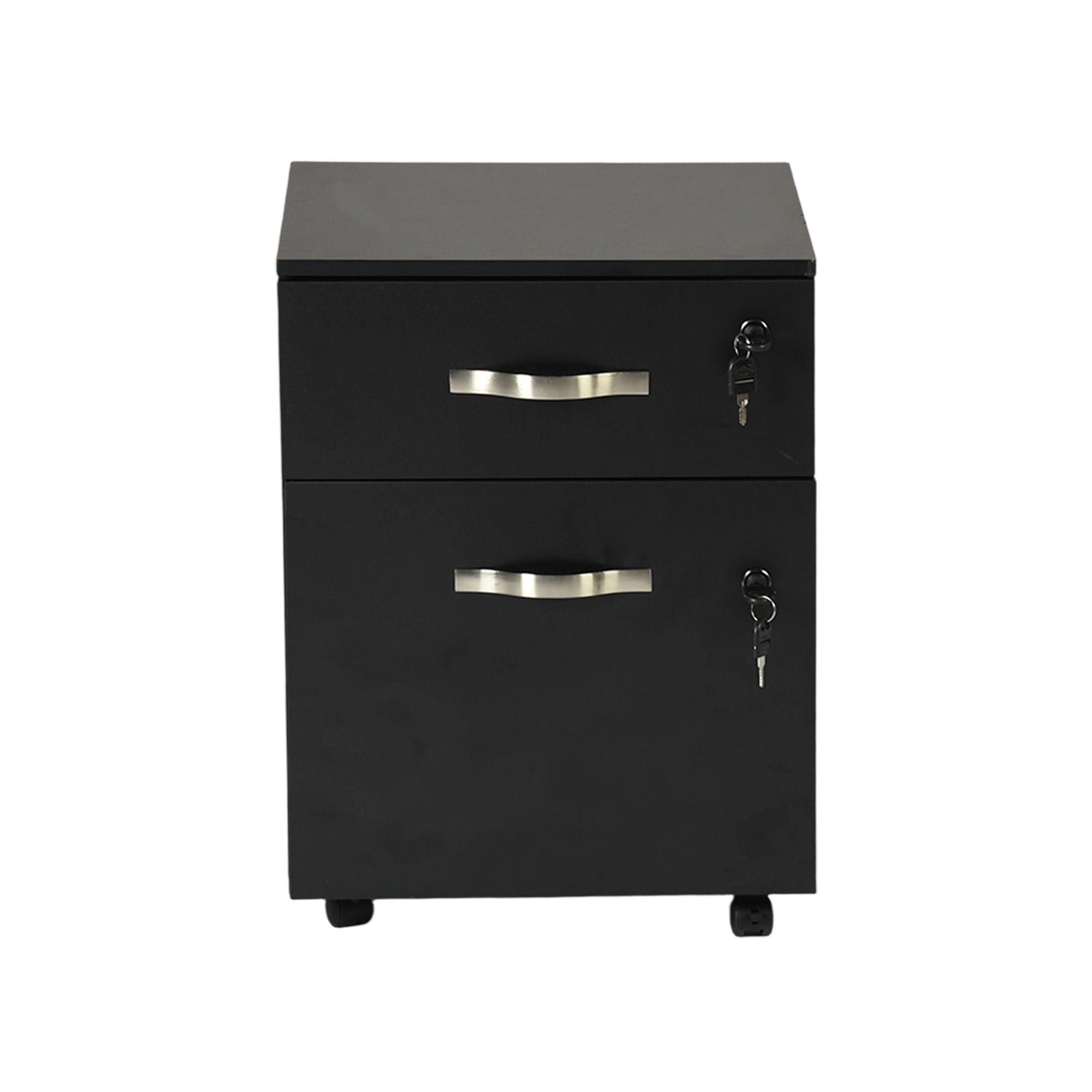 KASSADIN 2 Drawer Mobile File Cabinet, Locking Metal Filing Cabinet on Wheels for Home Office, Black Pedestal with Keys