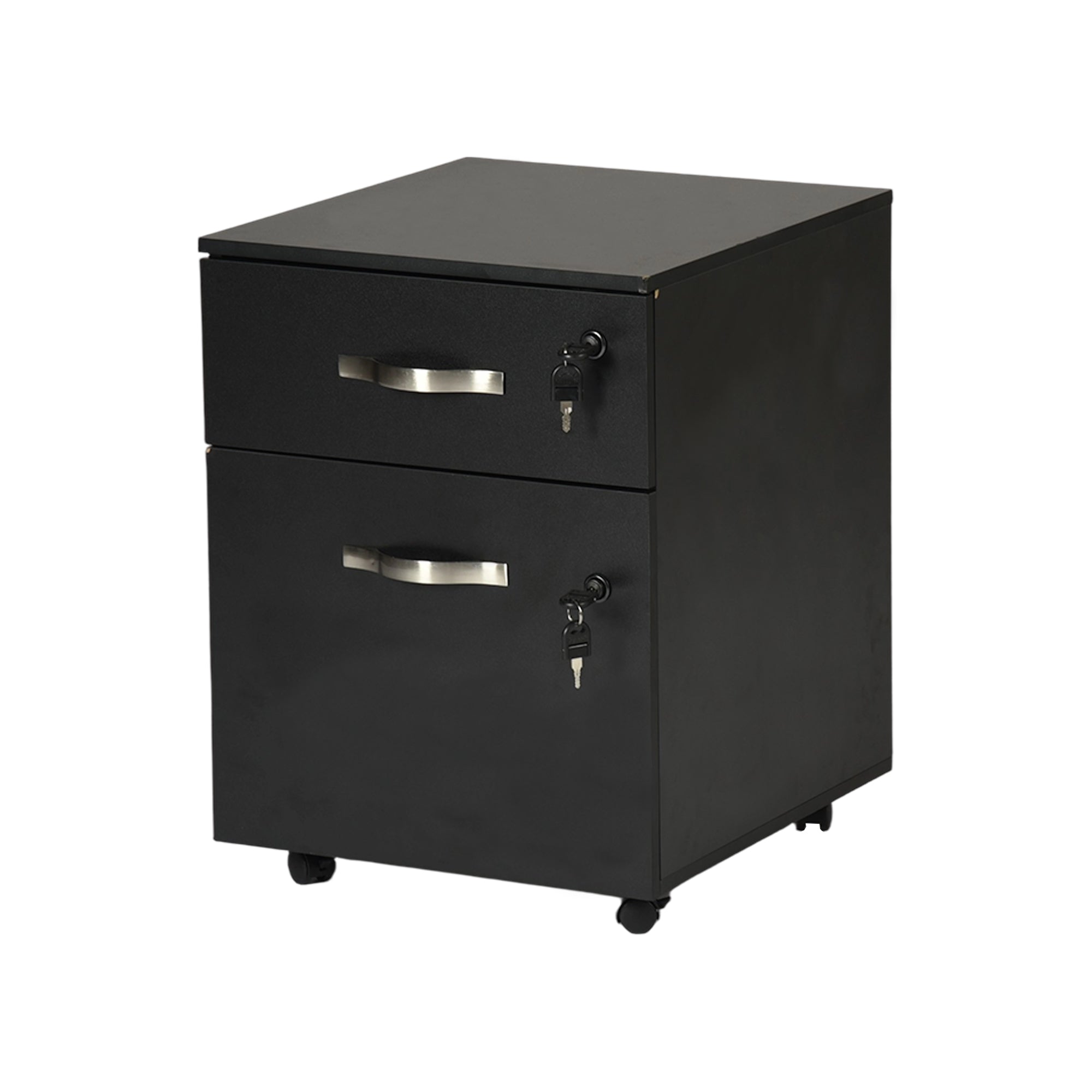 KASSADIN 2 Drawer Mobile File Cabinet, Locking Metal Filing Cabinet on Wheels for Home Office, Black Pedestal with Keys