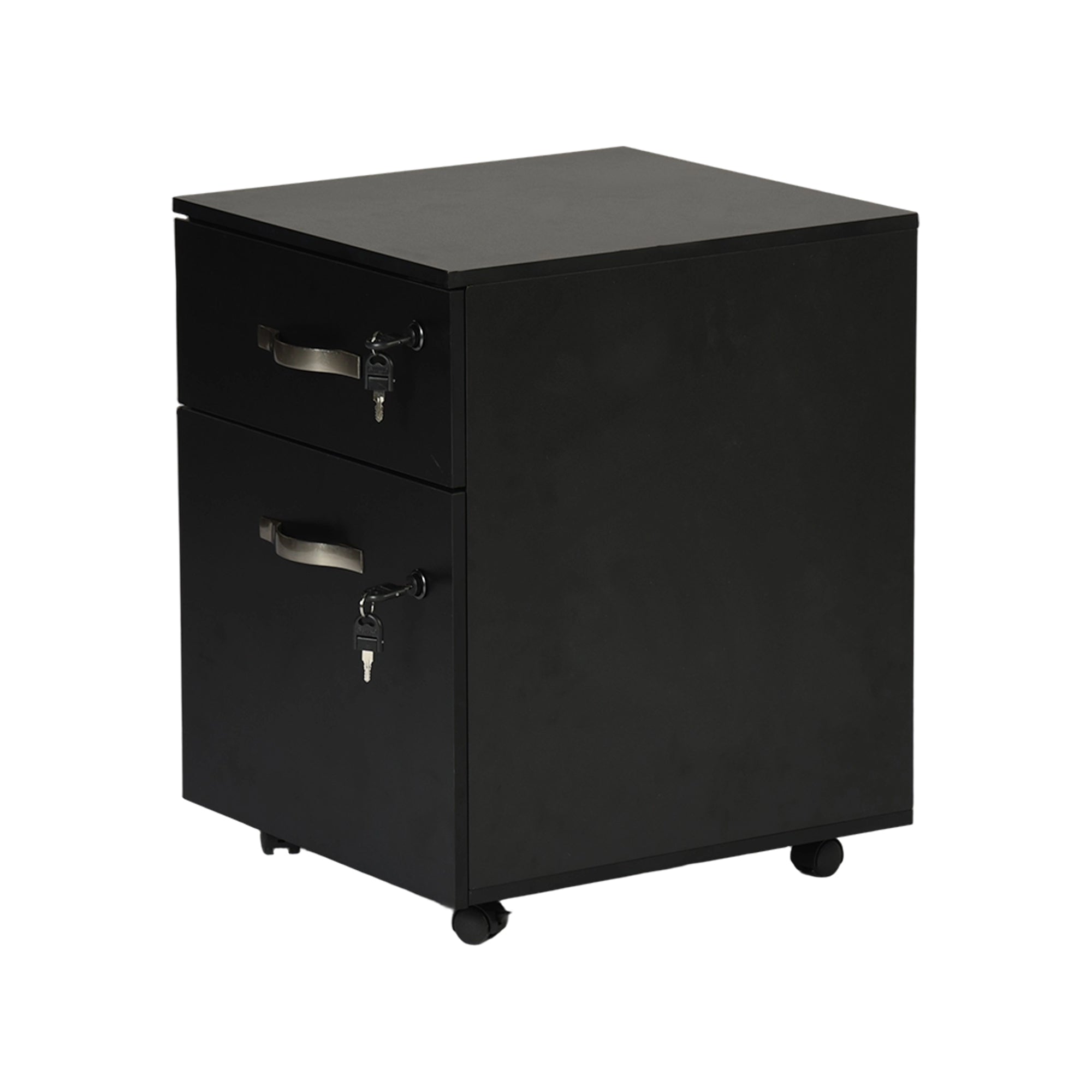 KASSADIN 2 Drawer Mobile File Cabinet, Locking Metal Filing Cabinet on Wheels for Home Office, Black Pedestal with Keys