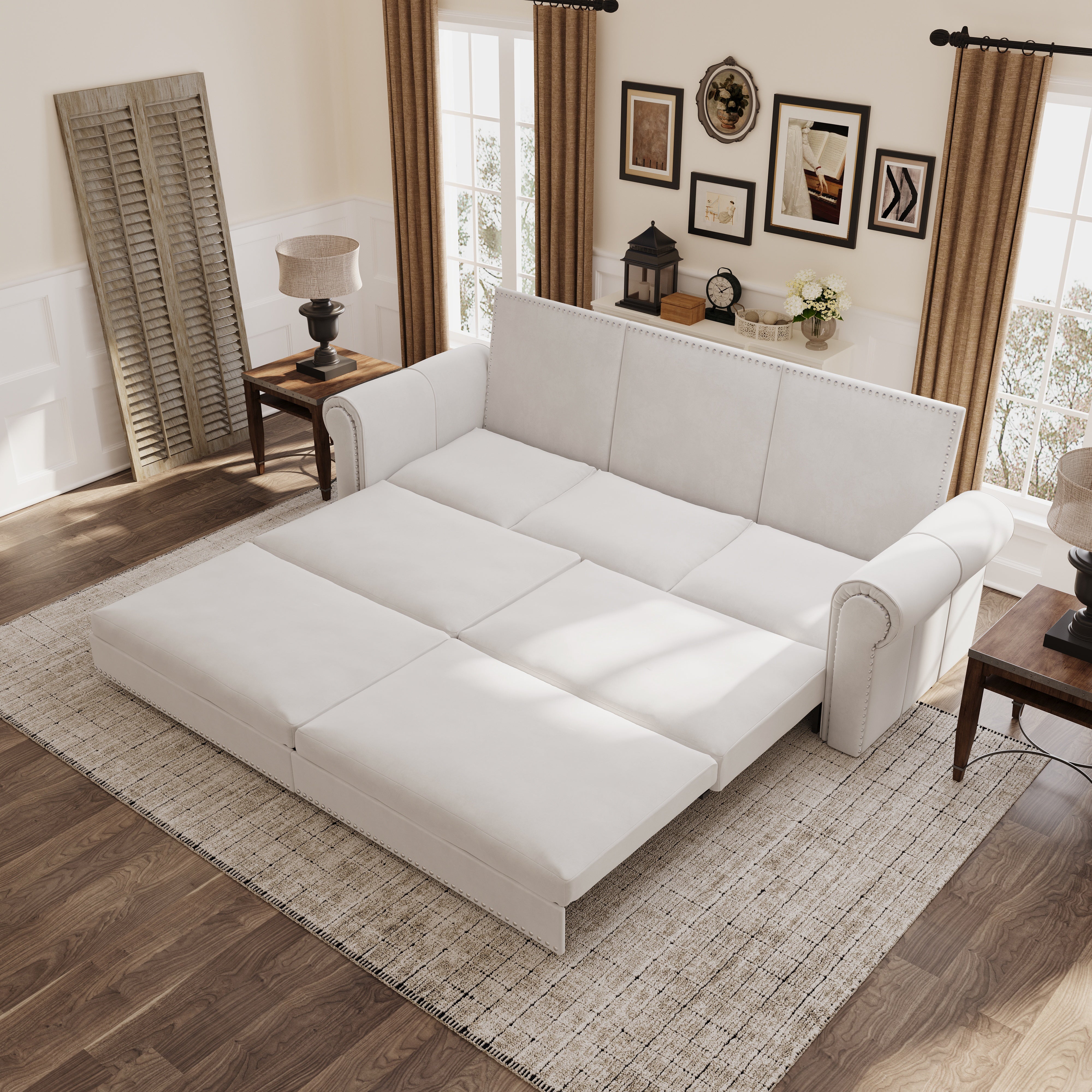 Denton 93.7" Velvet Chesterfield King Pull-Out Sleeper Sofa Bed – HomyCasa