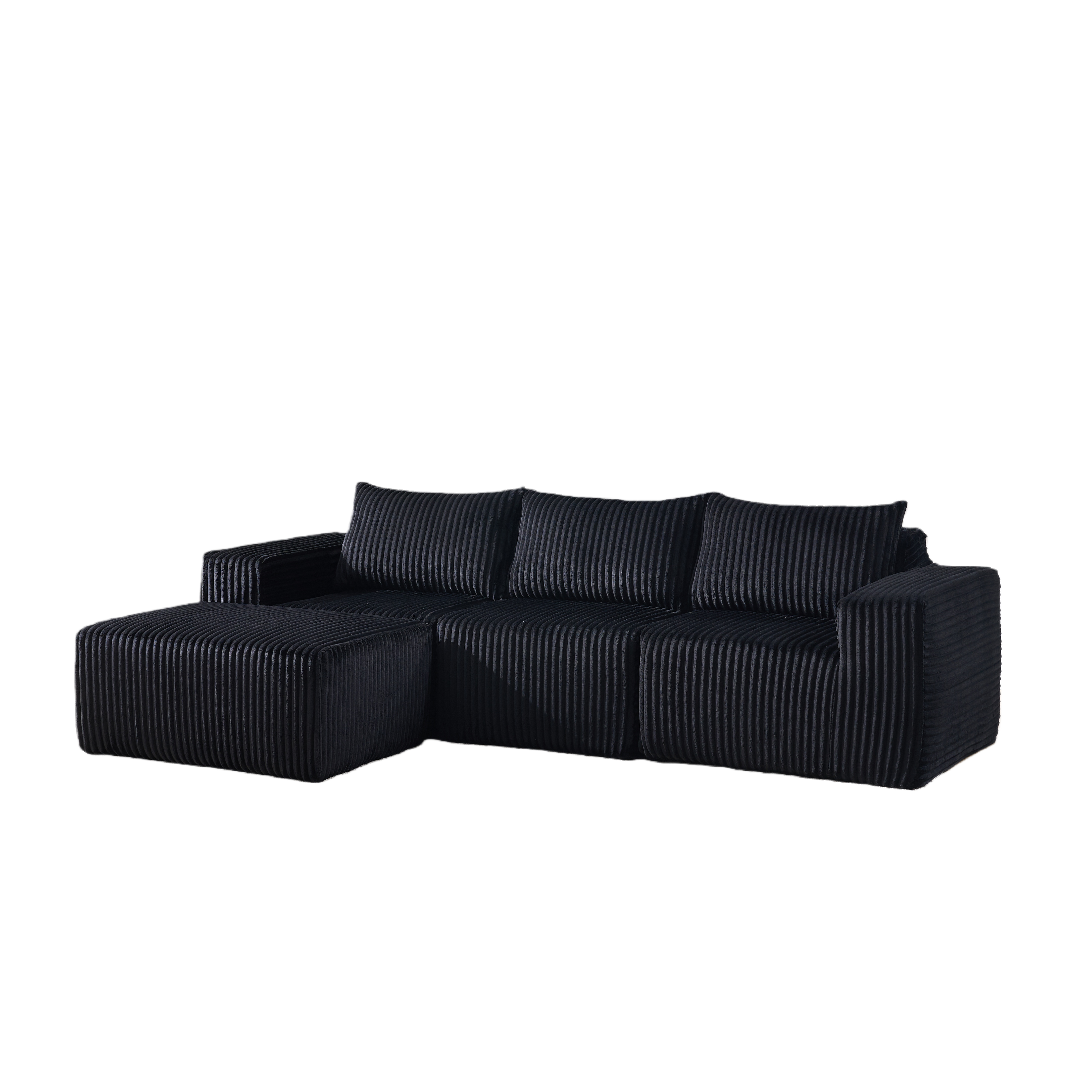 Omaha 101" Modern Corduroy L-Shaped Modular Sectional Sofa with Chaise, Black