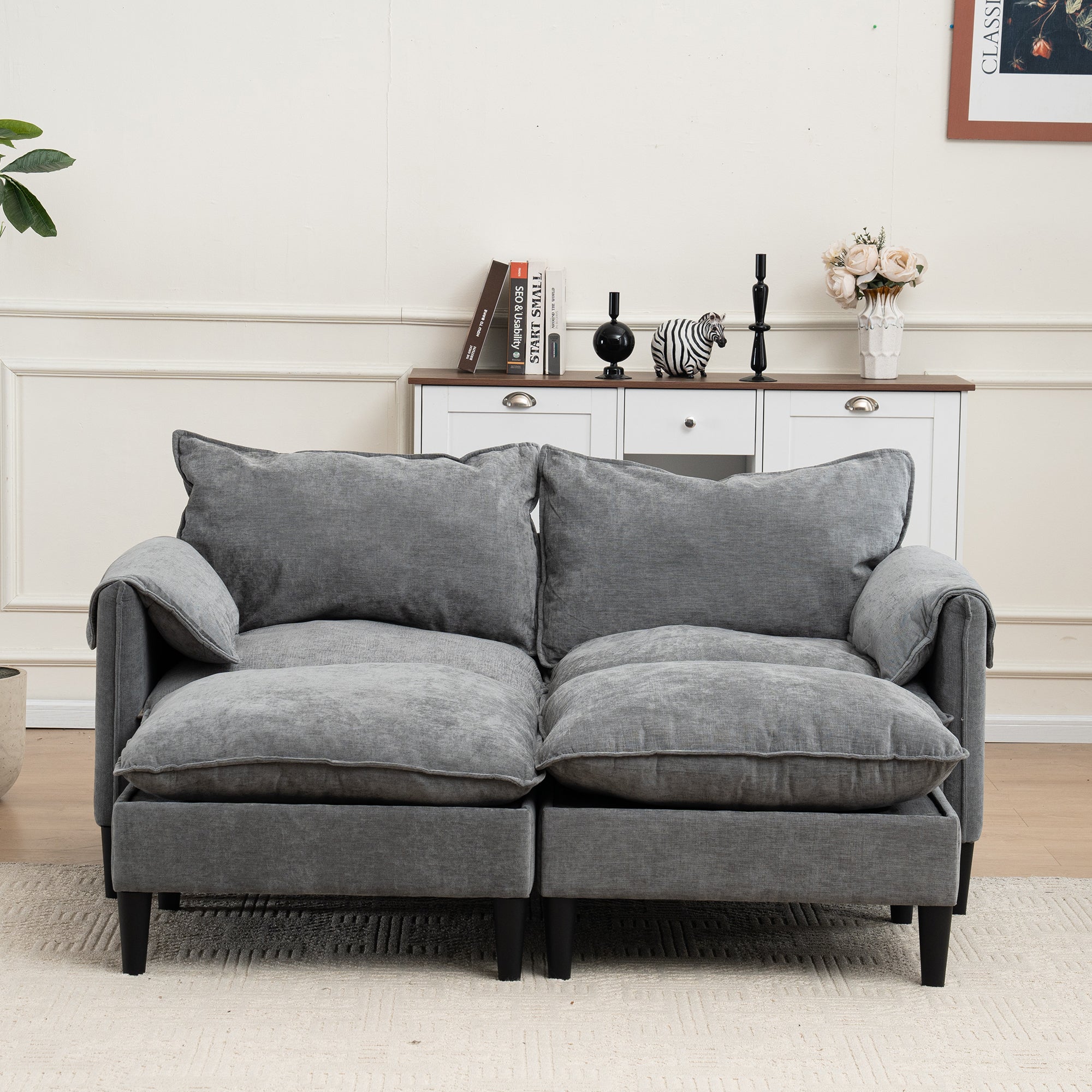 Belmont 2 Seaters Modern Fabric U Shaped Convertible Sofa With Storage