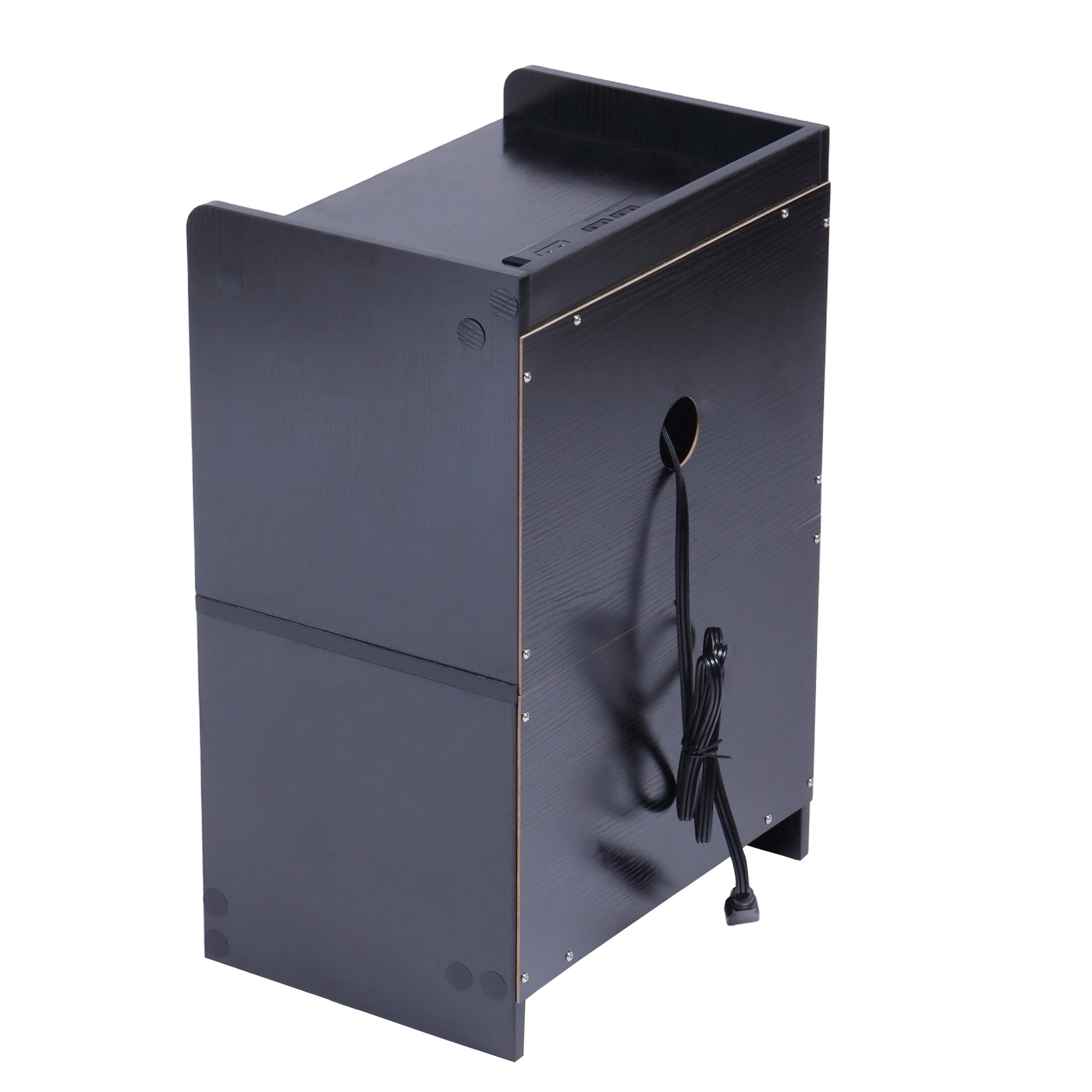 ORNN Nightstand with Charging Station, 2 Drawers, Open Shelf, Cable Port, Small Bedside Table, Black