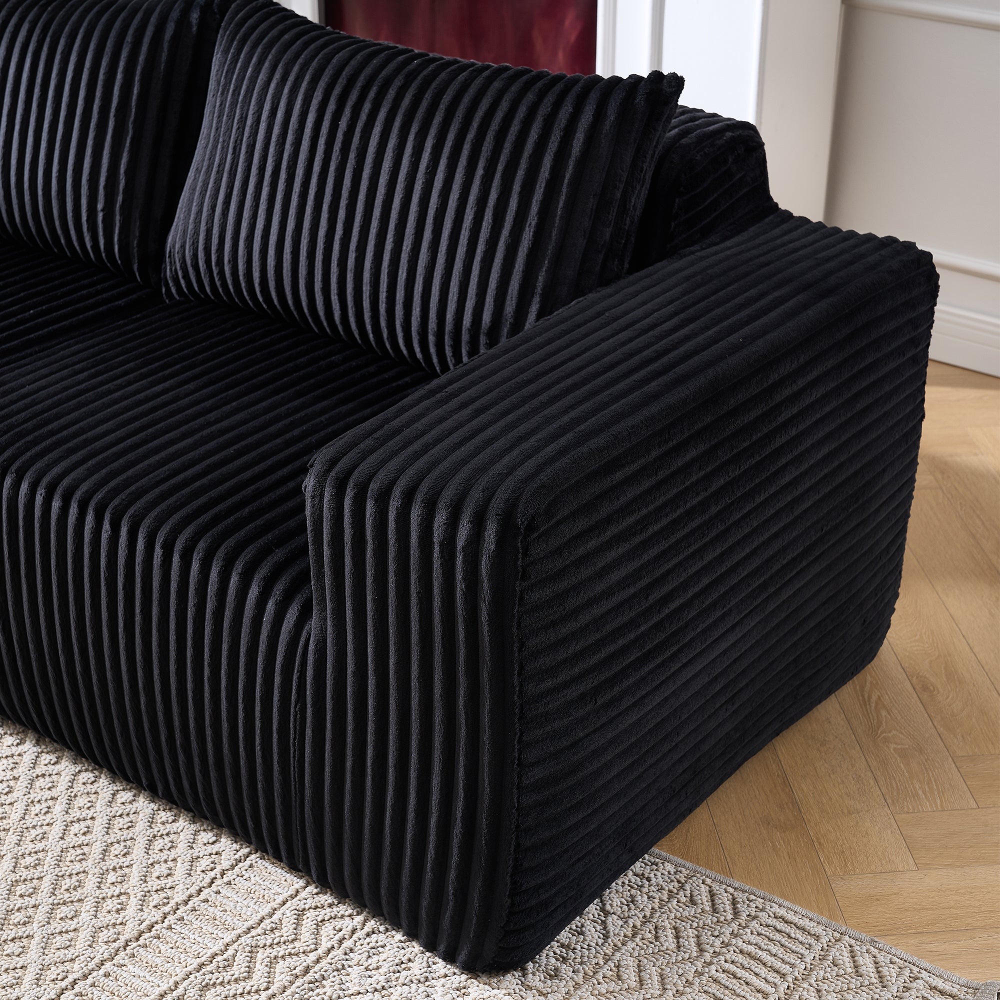 Omaha 101" Modern Corduroy L-Shaped Modular Sectional Sofa with Chaise, Black