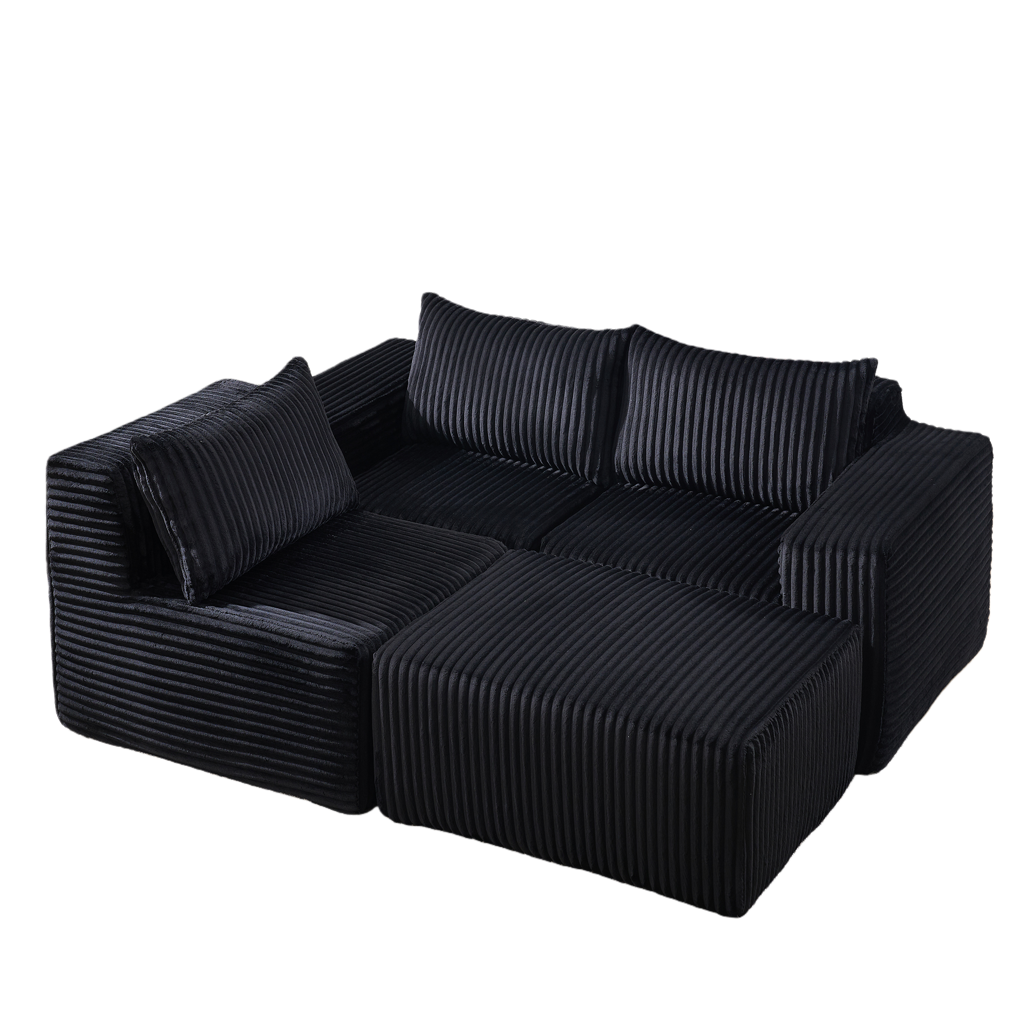 Omaha 101" Modern Corduroy L-Shaped Modular Sectional Sofa with Chaise, Black