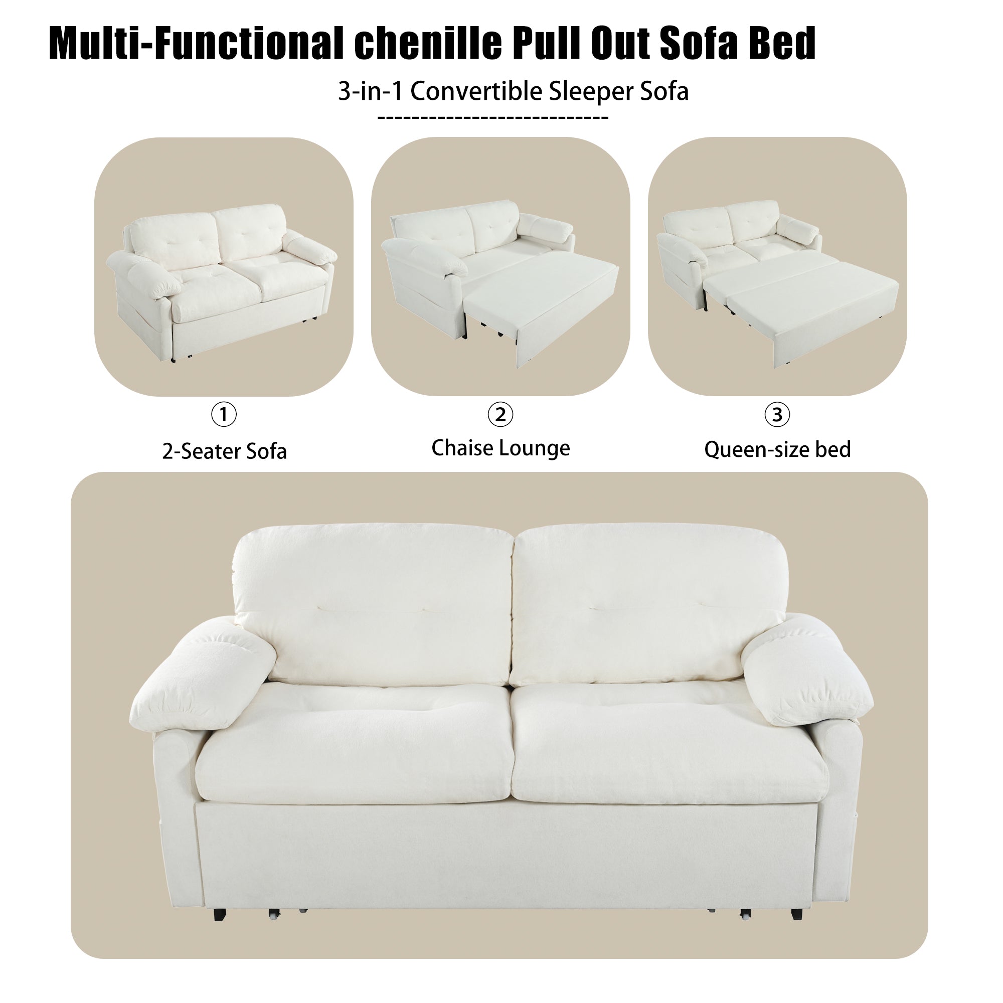Camden 72" Modern Chenille Loveseat Sleeper Sofa Bed with Storage