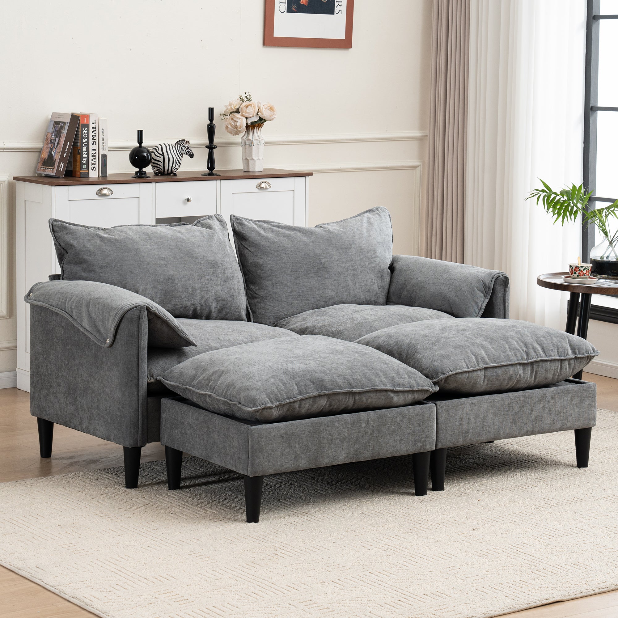 Belmont 2 Seaters Modern Fabric U Shaped Convertible Sofa With Storage