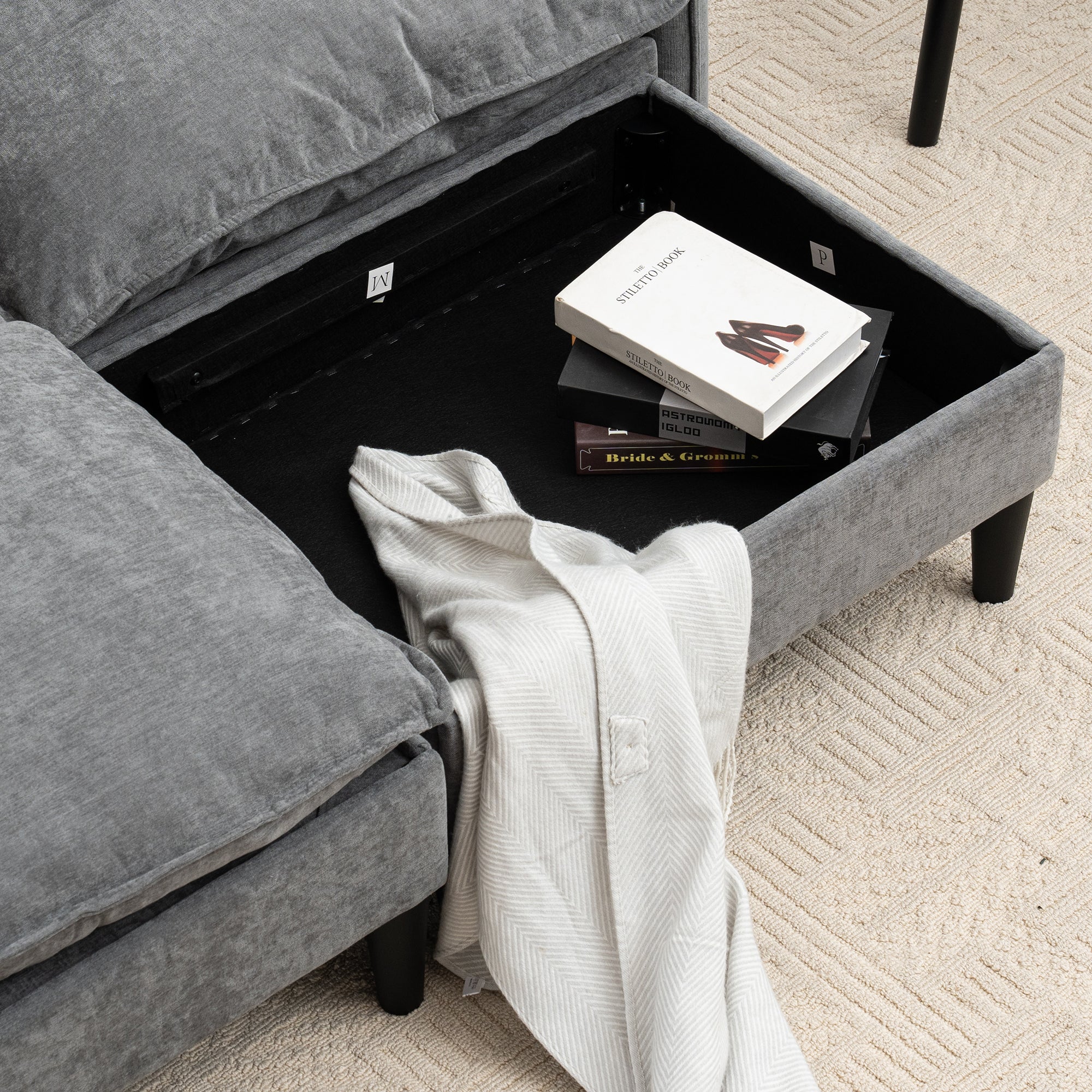 Belmont 2 Seaters Modern Fabric U Shaped Convertible Sofa With Storage