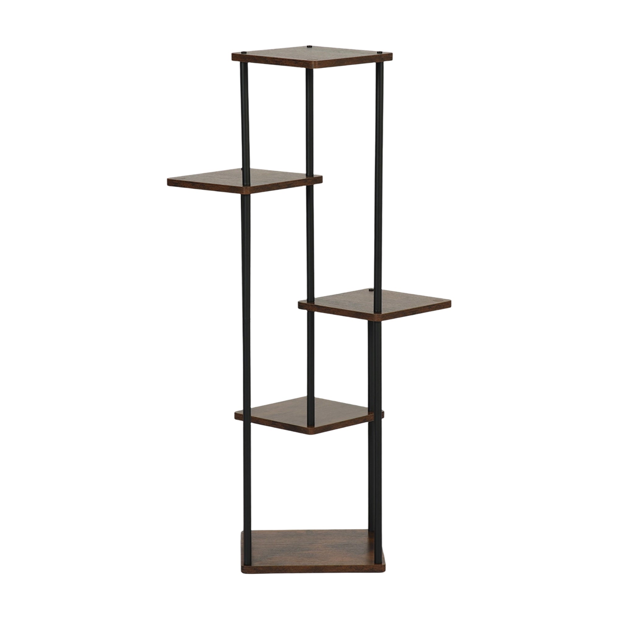 PLANN 5 Tier Plant Stand Rustic Brown Shelves Black Metal Frame Corner Display Tower for Living Room Bedroom Office