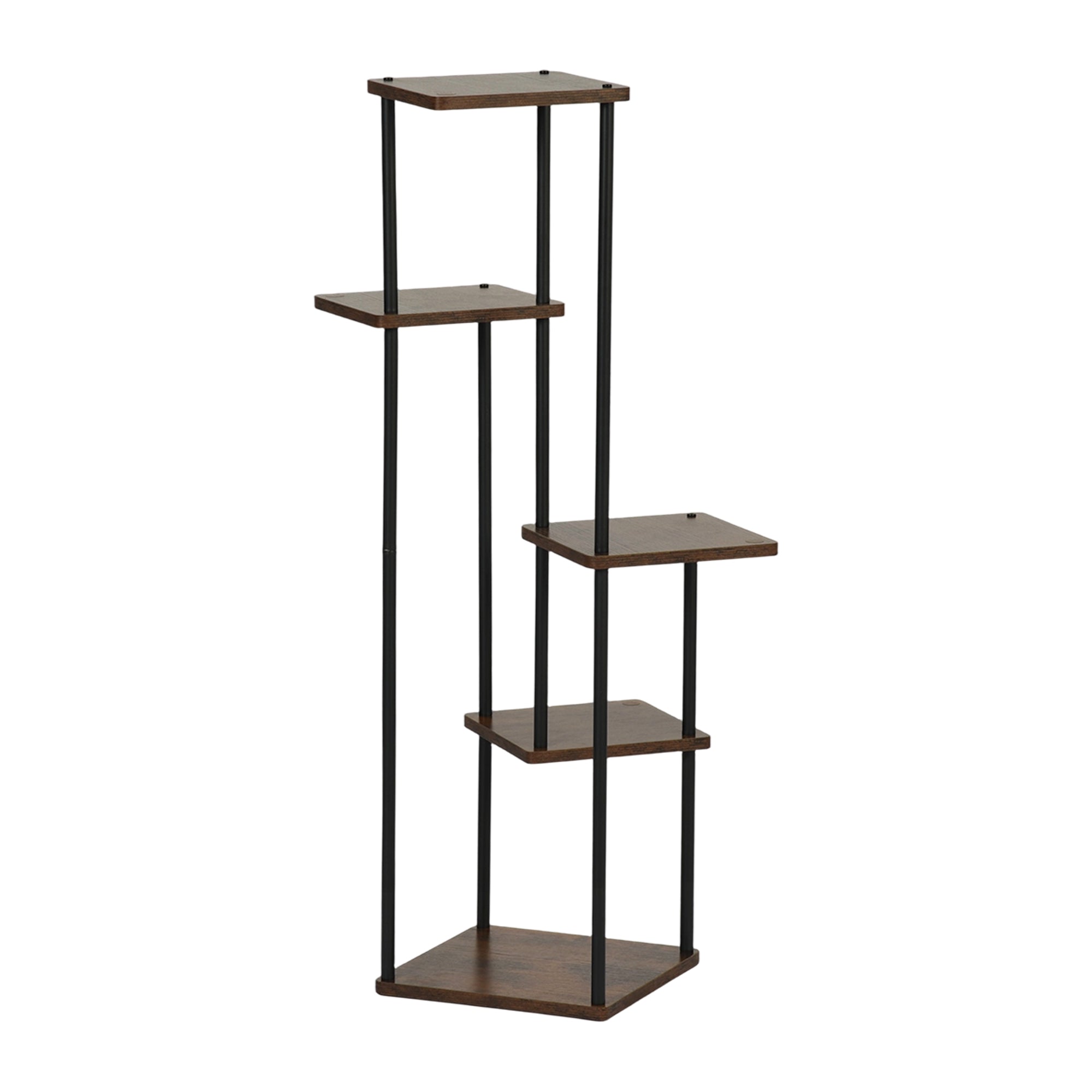 PLANN 5 Tier Plant Stand Rustic Brown Shelves Black Metal Frame Corner Display Tower for Living Room Bedroom Office