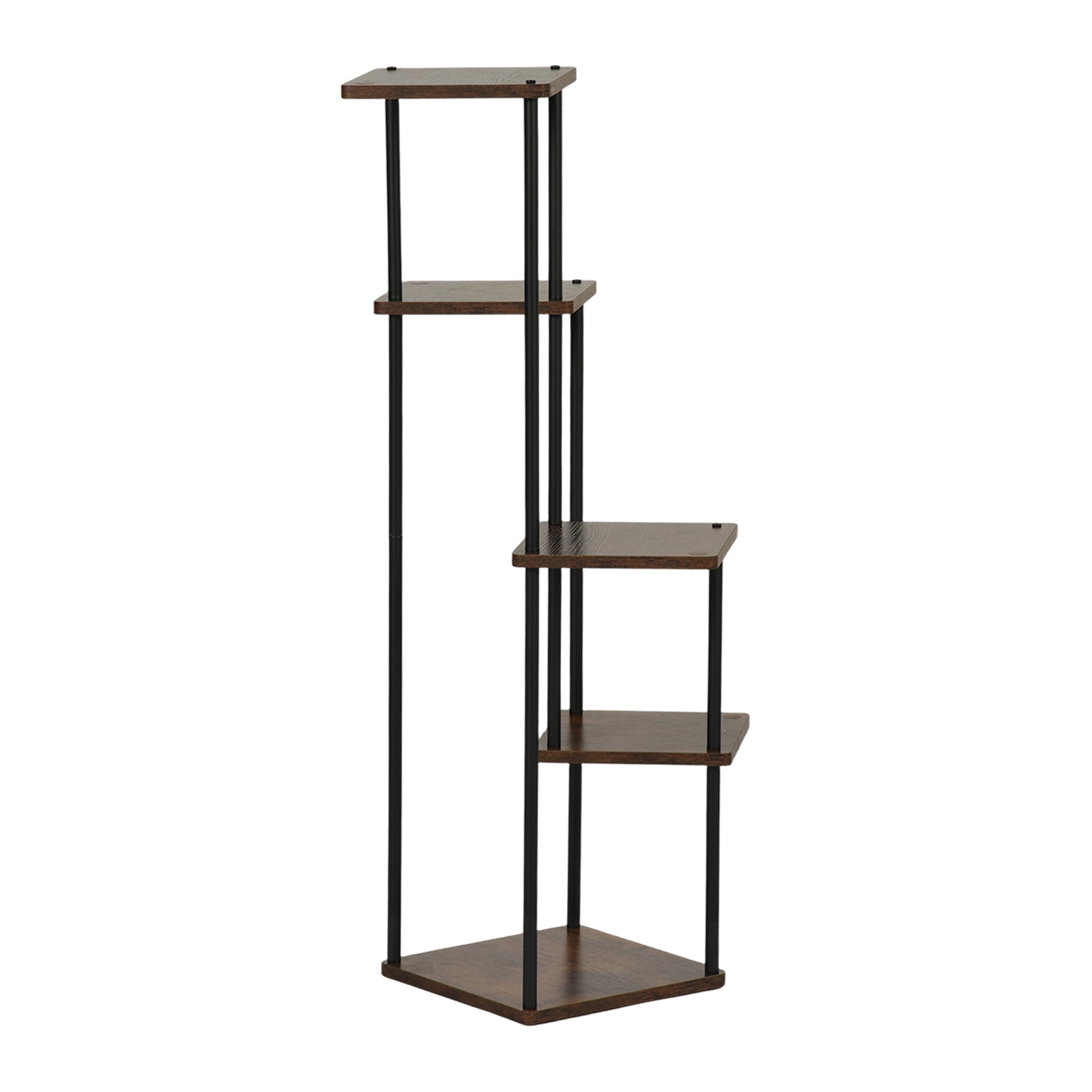 PLANN 5 Tier Plant Stand Rustic Brown Shelves Black Metal Frame Corner Display Tower for Living Room Bedroom Office