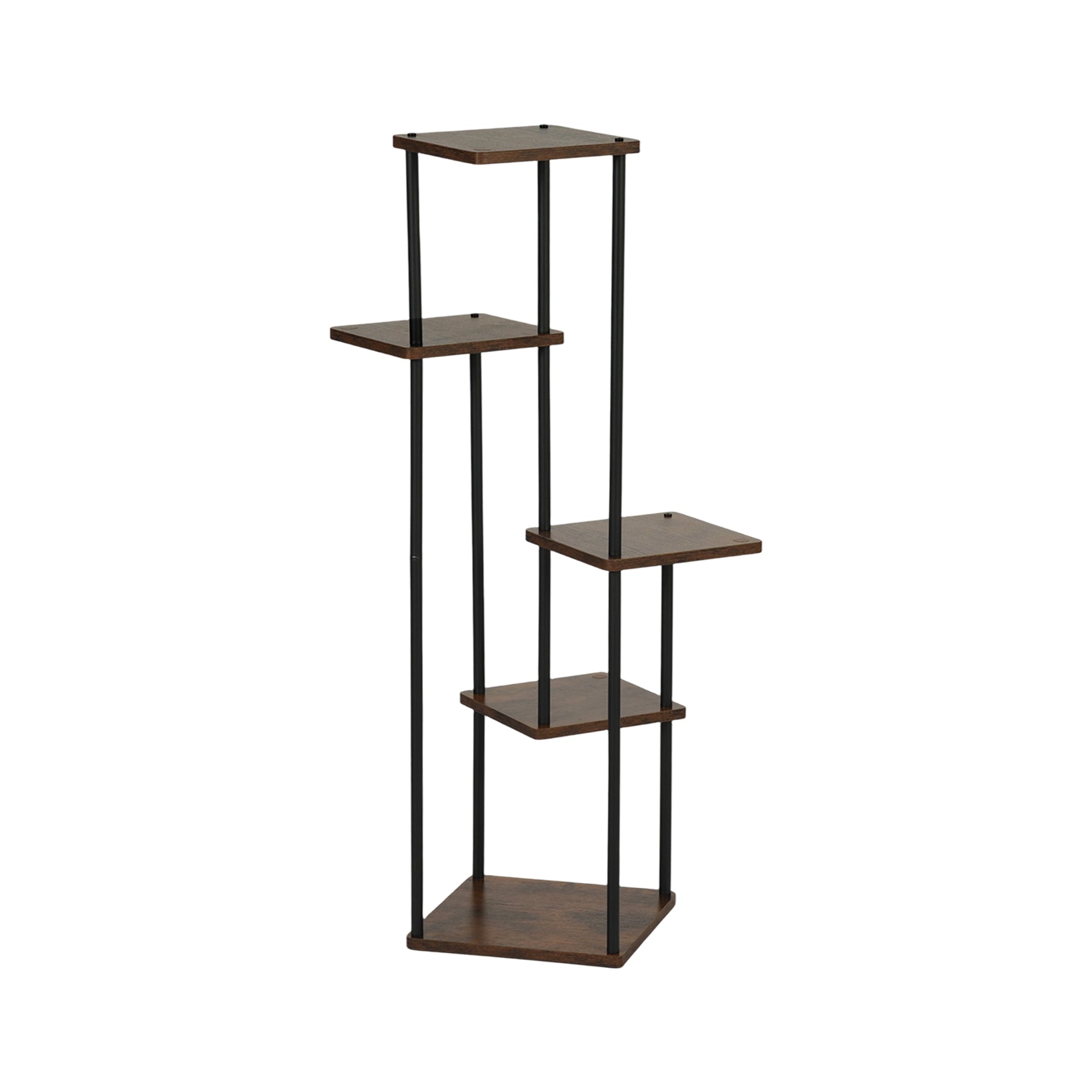 PLANN 5 Tier Plant Stand Rustic Brown Shelves Black Metal Frame Corner Display Tower for Living Room Bedroom Office