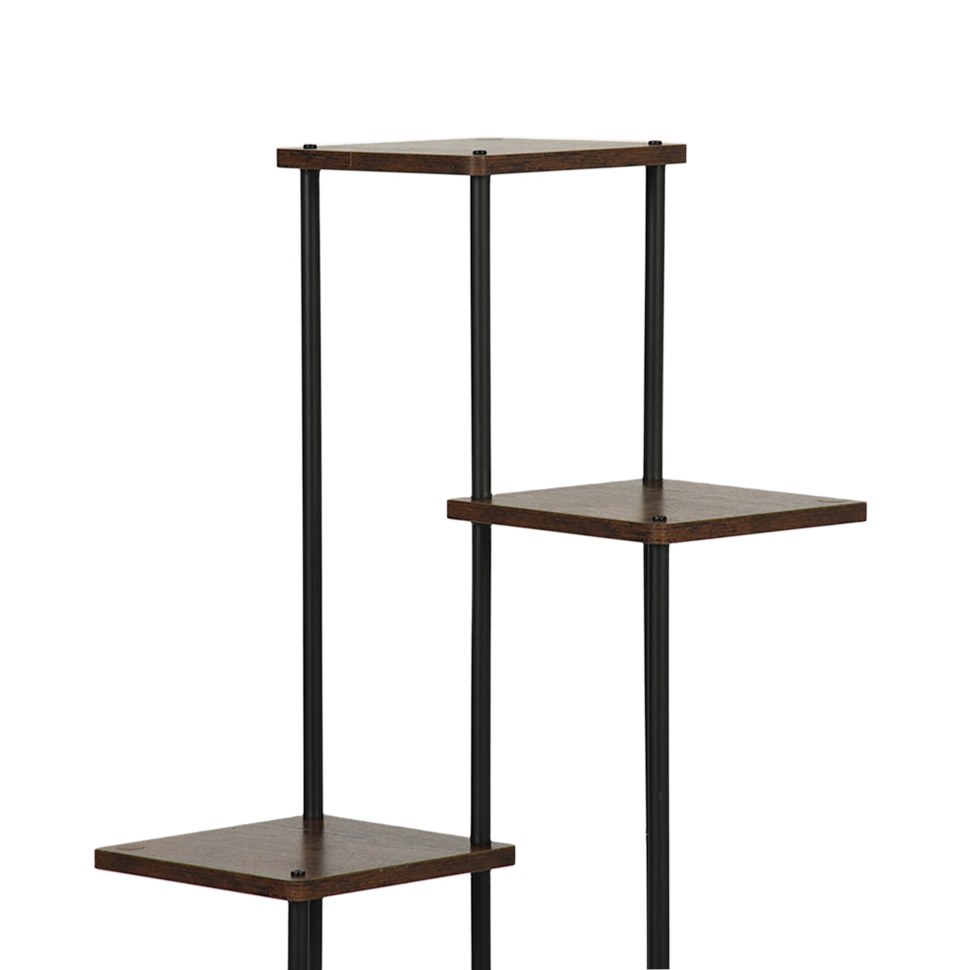 PLANN 5 Tier Plant Stand Rustic Brown Shelves Black Metal Frame Corner Display Tower for Living Room Bedroom Office