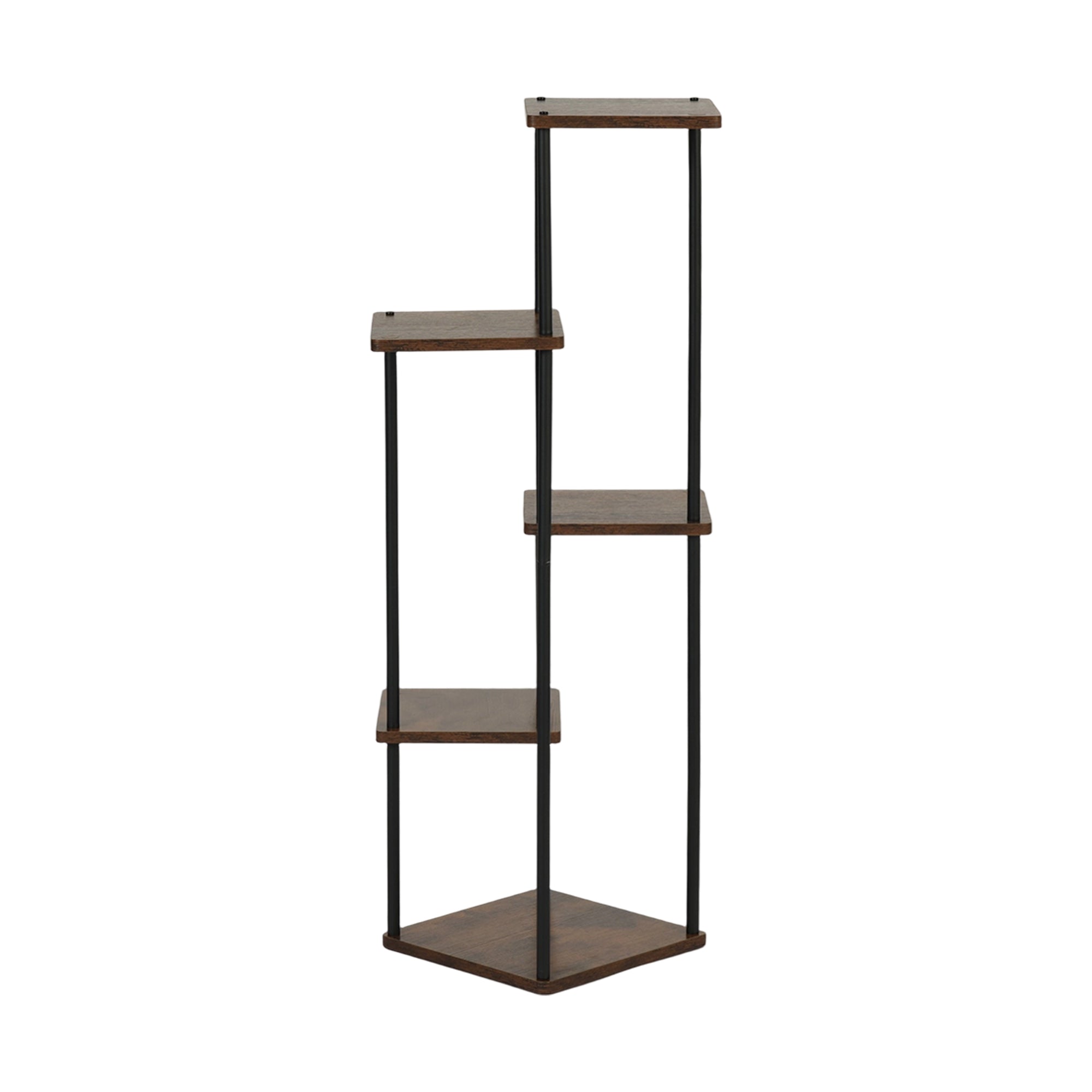 PLANN 5 Tier Plant Stand Rustic Brown Shelves Black Metal Frame Corner Display Tower for Living Room Bedroom Office