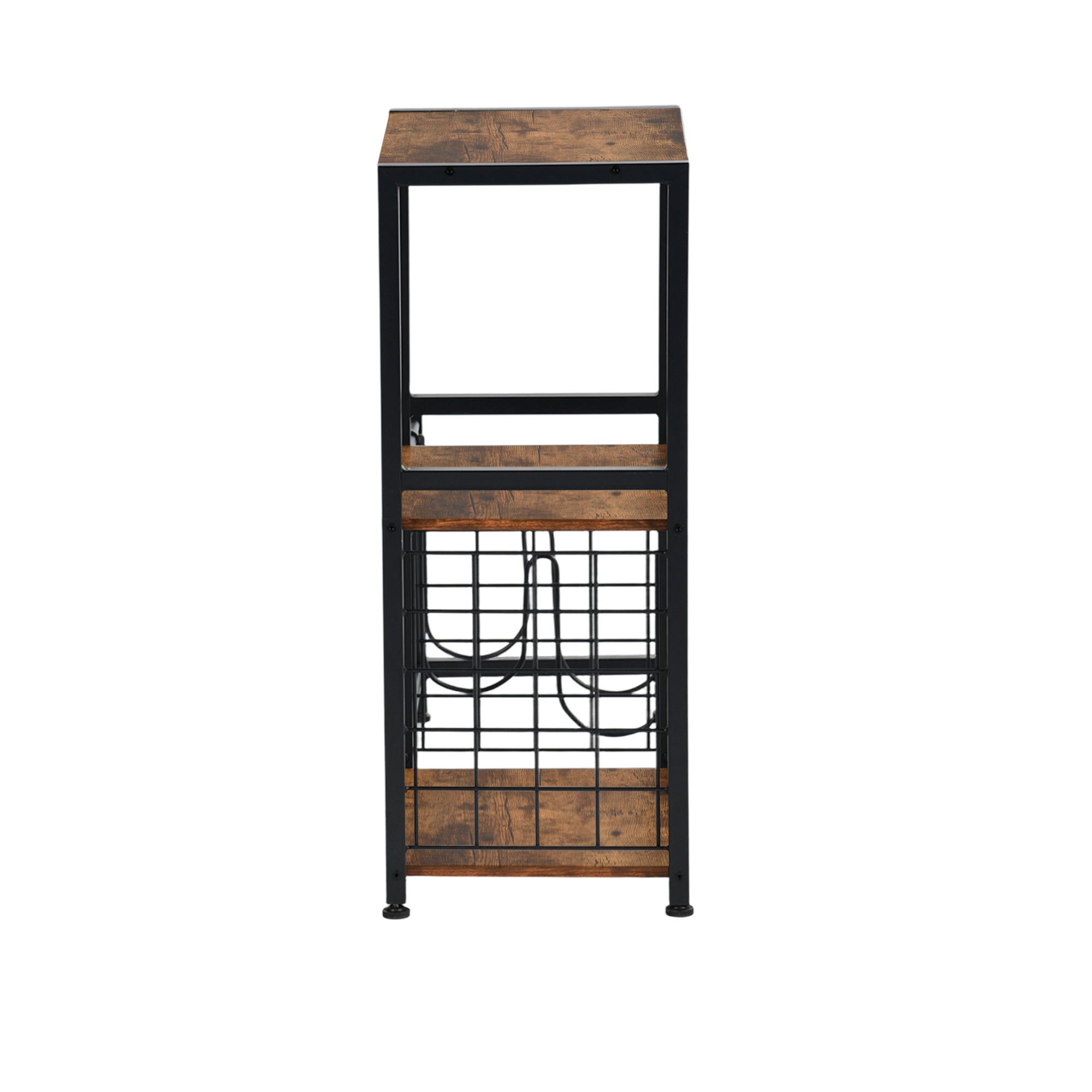 ROKER 3-Tier Bar Storage Shelf with Side Wine Rack, 31.5" Industrial Display Stand, Rustic Brown Wood Look and Black Metal for Kitchen, Dining, Living Room