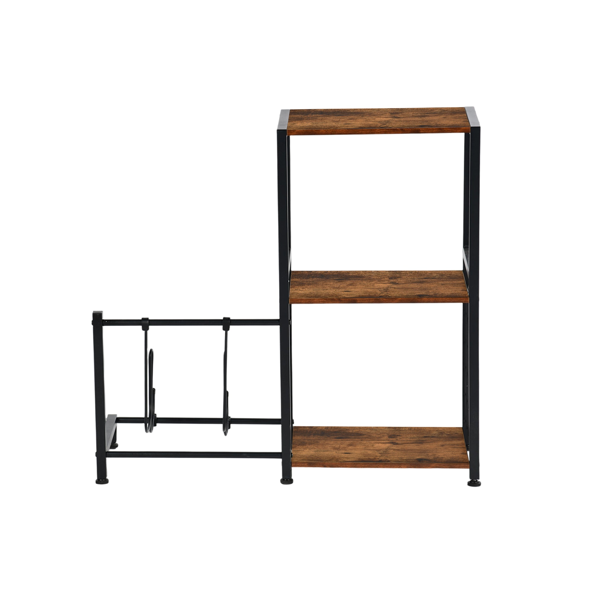 ROKER 3-Tier Bar Storage Shelf with Side Wine Rack, 31.5" Industrial Display Stand, Rustic Brown Wood Look and Black Metal for Kitchen, Dining, Living Room