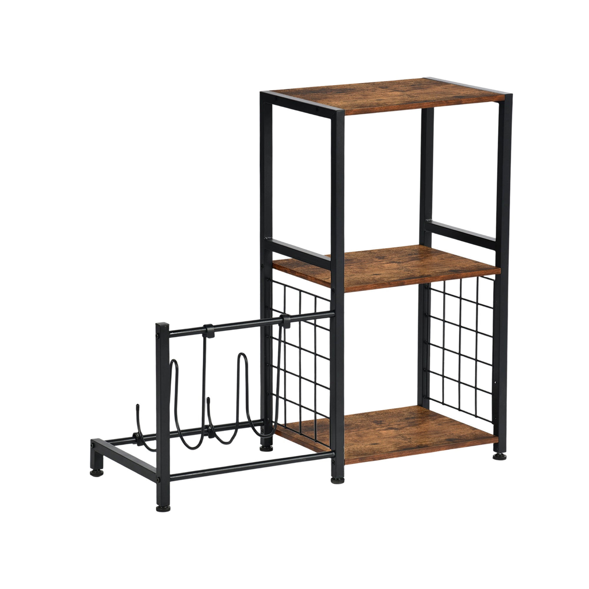 ROKER 3-Tier Bar Storage Shelf with Side Wine Rack, 31.5" Industrial Display Stand, Rustic Brown Wood Look and Black Metal for Kitchen, Dining, Living Room