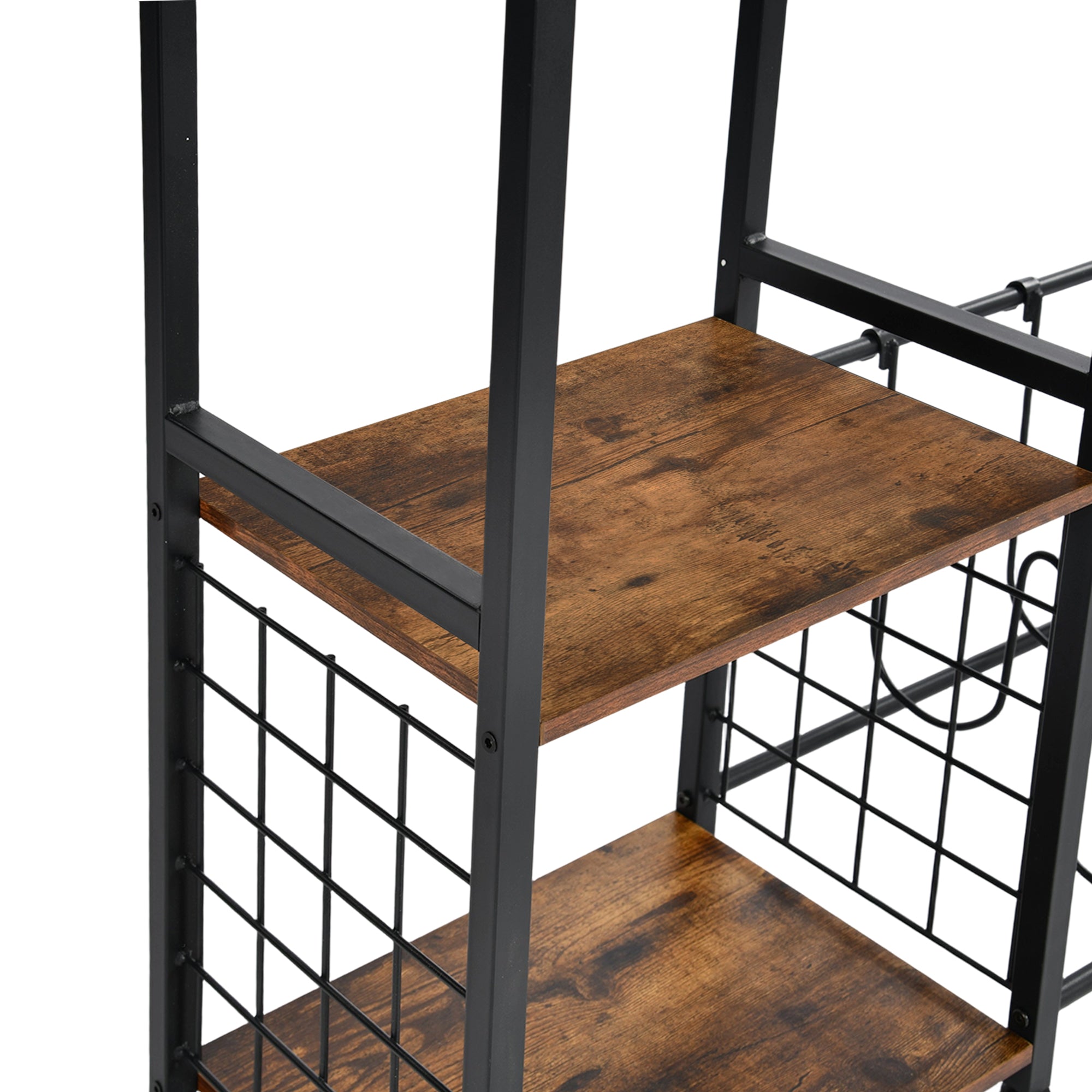 ROKER 3-Tier Bar Storage Shelf with Side Wine Rack, 31.5" Industrial Display Stand, Rustic Brown Wood Look and Black Metal for Kitchen, Dining, Living Room