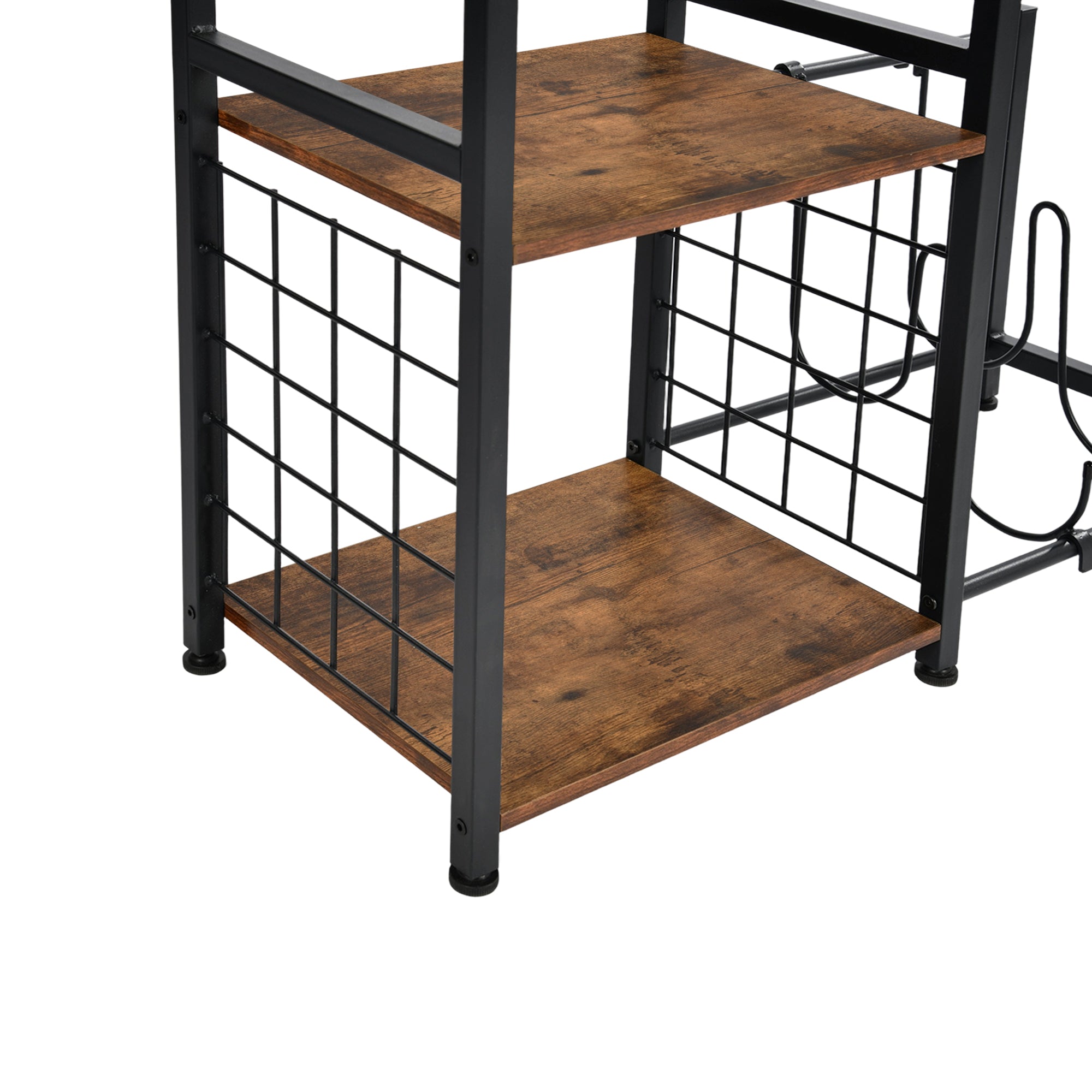 ROKER 3-Tier Bar Storage Shelf with Side Wine Rack, 31.5" Industrial Display Stand, Rustic Brown Wood Look and Black Metal for Kitchen, Dining, Living Room