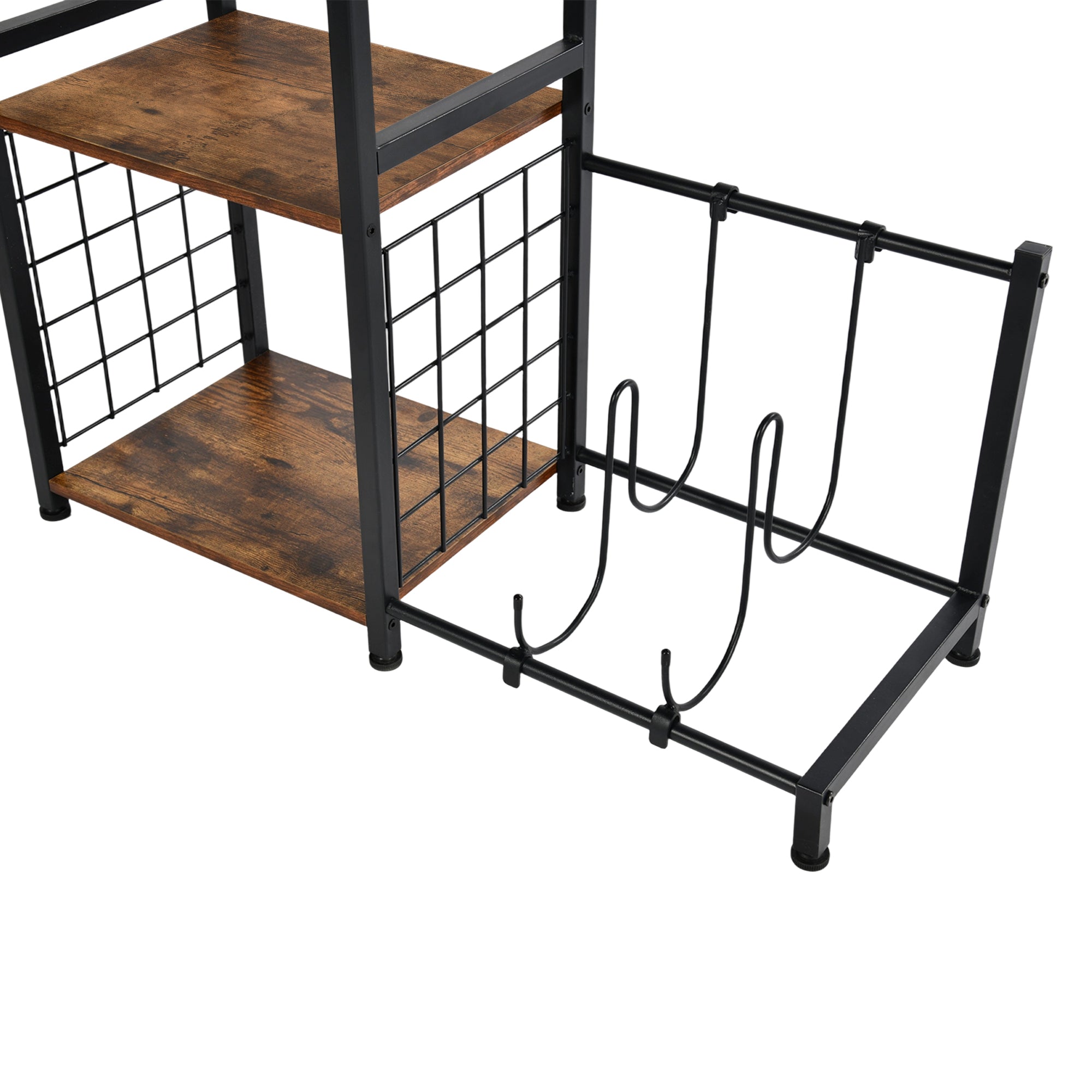 ROKER 3-Tier Bar Storage Shelf with Side Wine Rack, 31.5" Industrial Display Stand, Rustic Brown Wood Look and Black Metal for Kitchen, Dining, Living Room