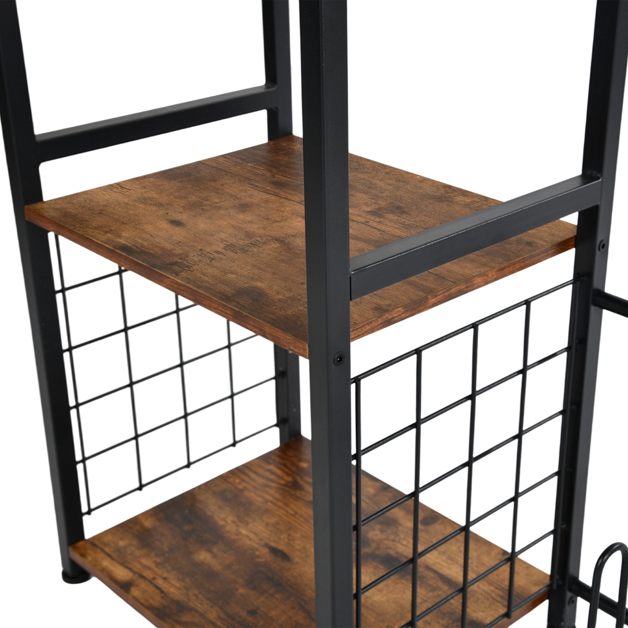 ROKER 3-Tier Bar Storage Shelf with Side Wine Rack, 31.5" Industrial Display Stand, Rustic Brown Wood Look and Black Metal for Kitchen, Dining, Living Room