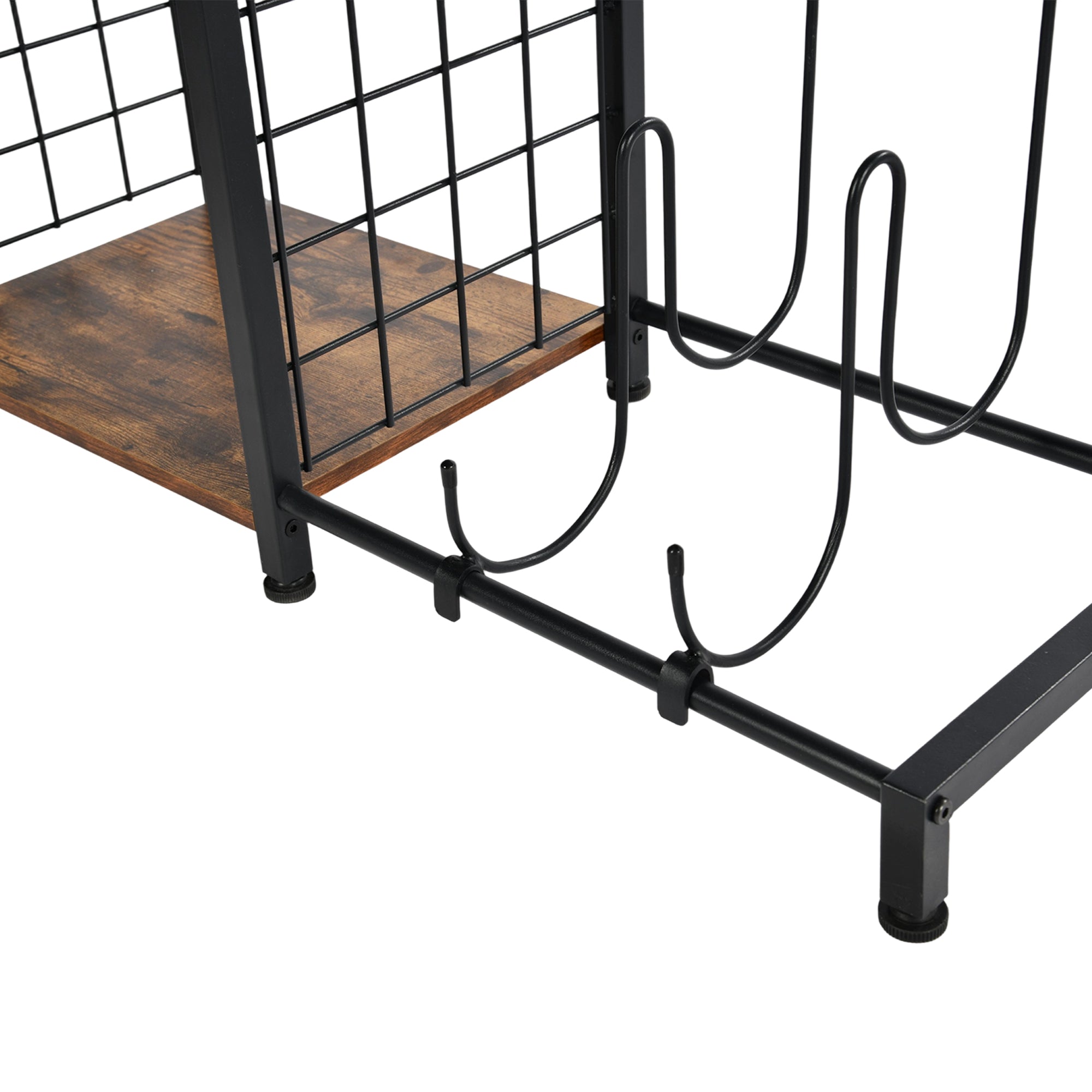 ROKER 3-Tier Bar Storage Shelf with Side Wine Rack, 31.5" Industrial Display Stand, Rustic Brown Wood Look and Black Metal for Kitchen, Dining, Living Room