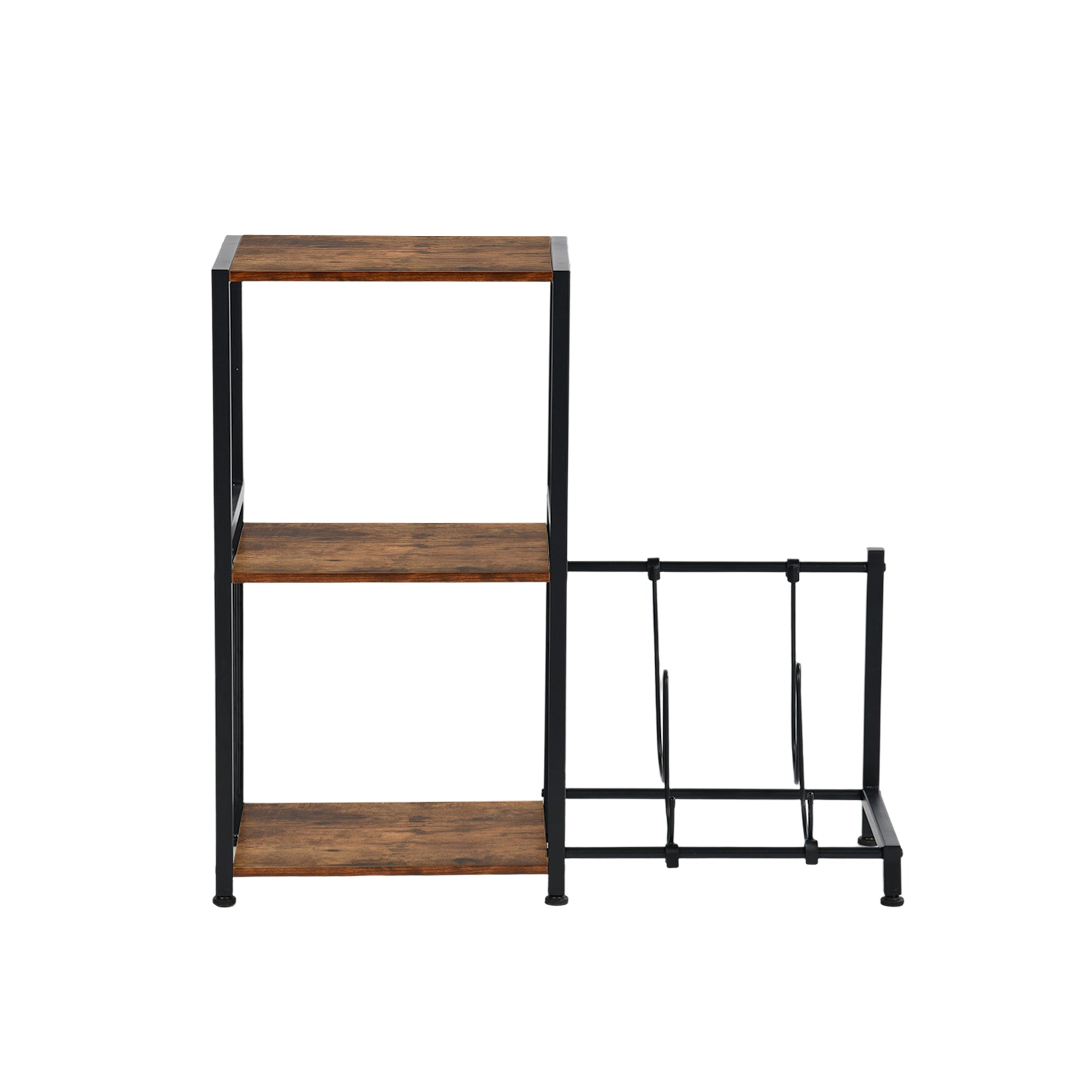 ROKER 3-Tier Bar Storage Shelf with Side Wine Rack, 31.5" Industrial Display Stand, Rustic Brown Wood Look and Black Metal for Kitchen, Dining, Living Room