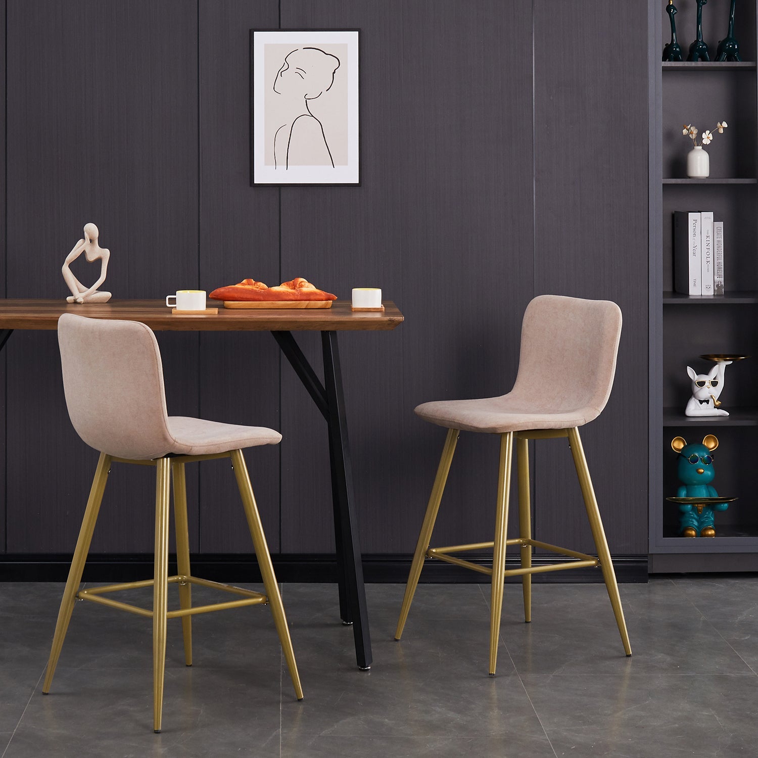 Scargill Upholstered Counter Height Bar Stools Set of 2 with Back-HOMY CASA