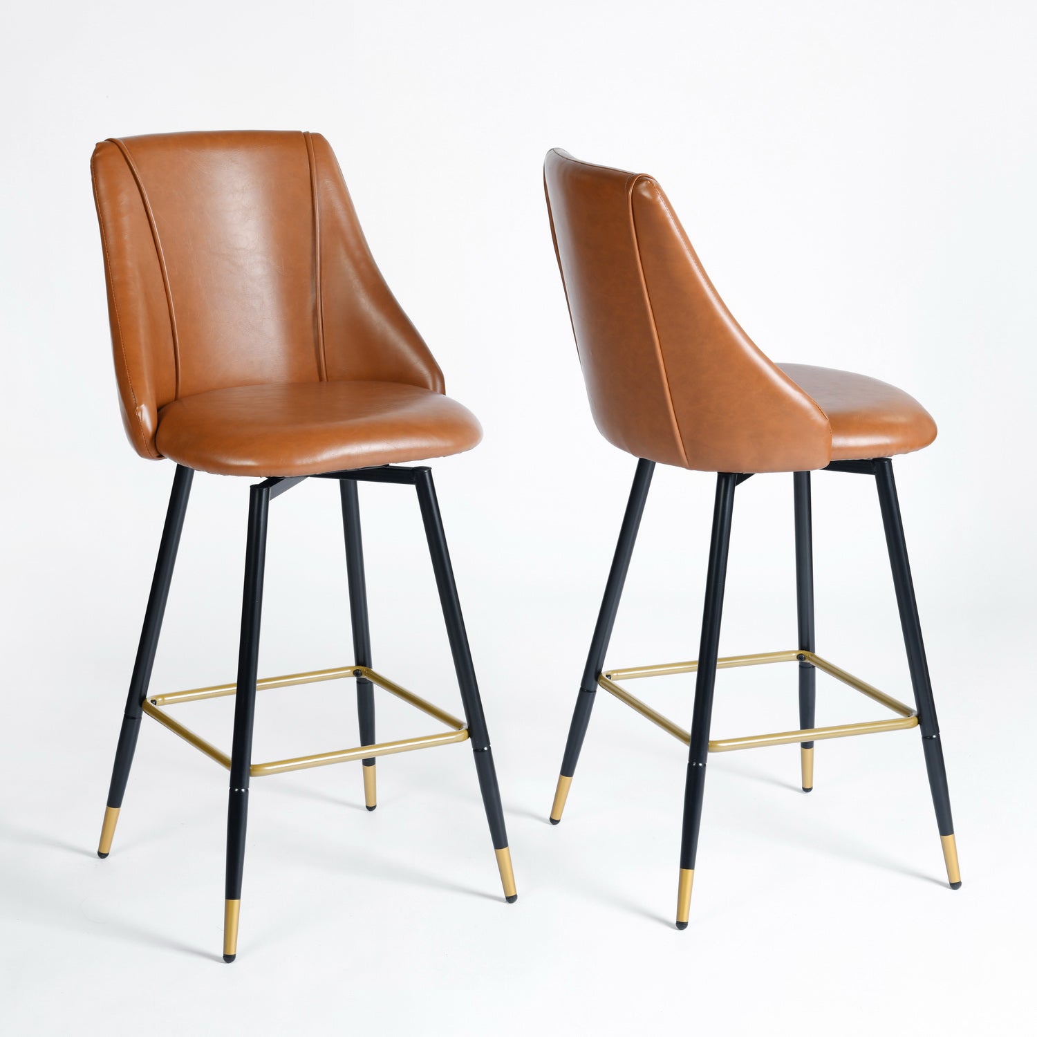 Smeg High Back Swivel Bar Stools With Gold Accents-HOMY CASA