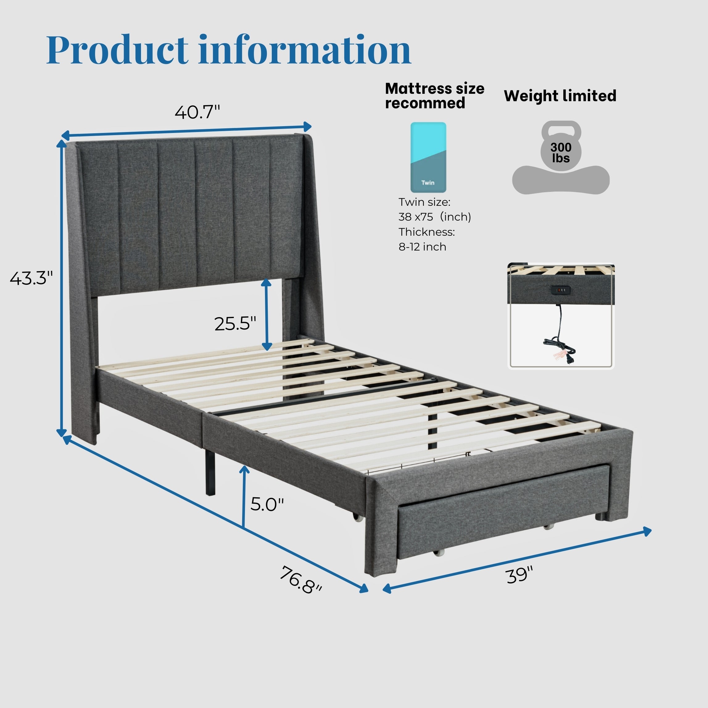 SUMMIT Upholstered Platform Bed with Wingback Headboard