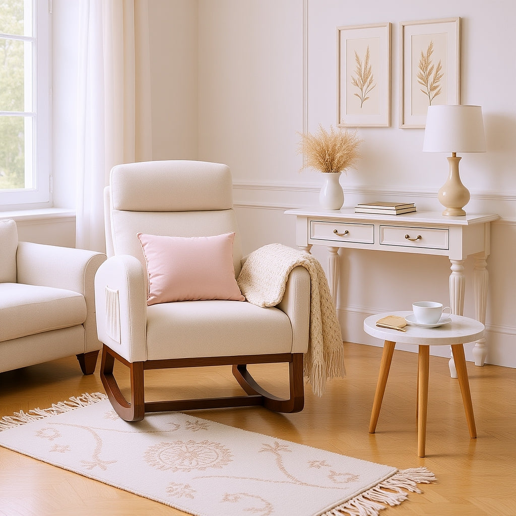 Cedar Modern Fabric Rocking Recliner Armchair with Wood Legs
