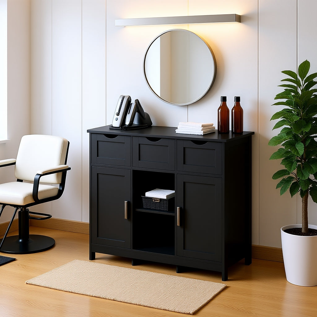 Noah Wooden Storage Cabinet Black Buffet Console with Shelves