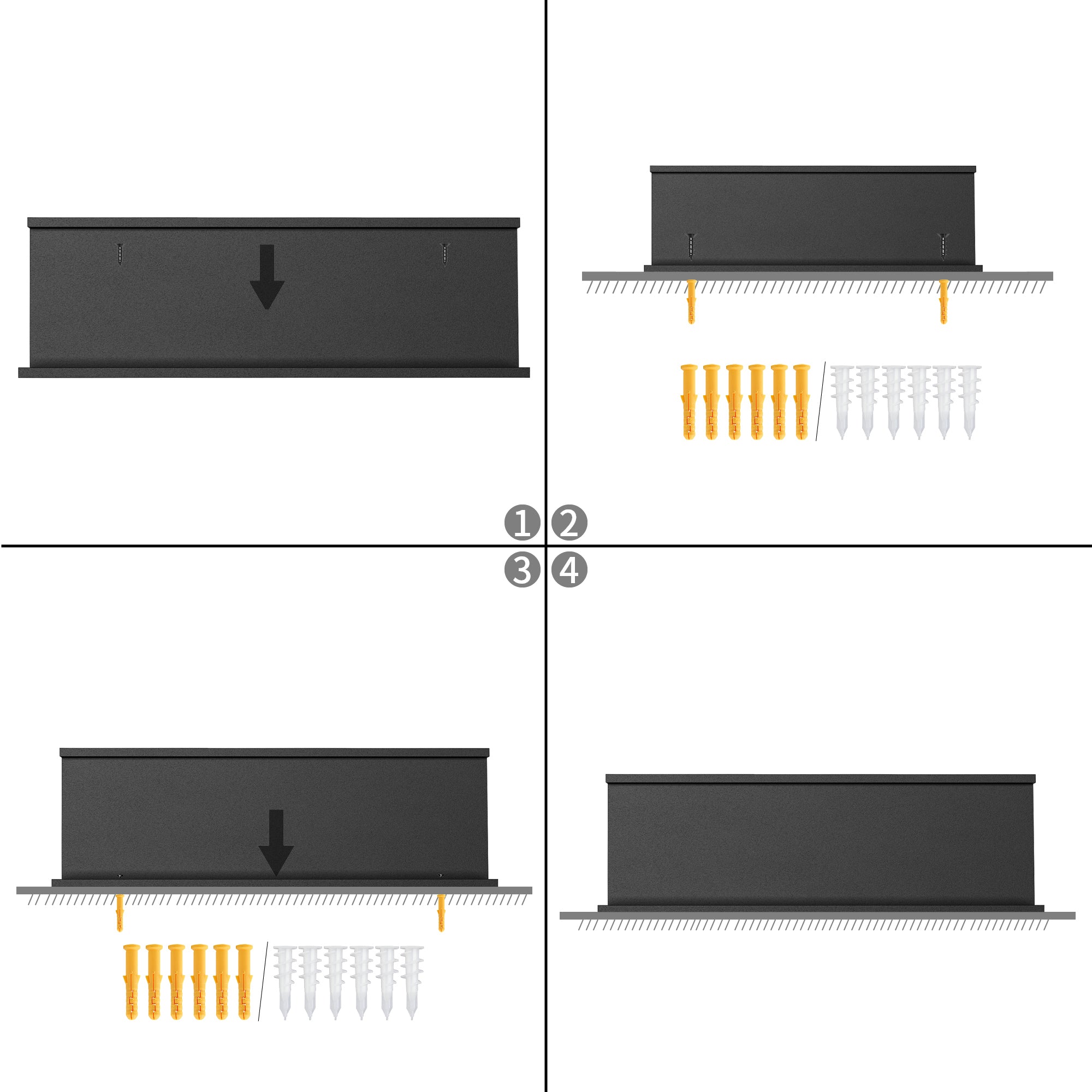 Tabby Floating Shelves, Metal Wall Mounted Ledge, Matte Black, Set of 4 for Living Room Bedroom Bathroom