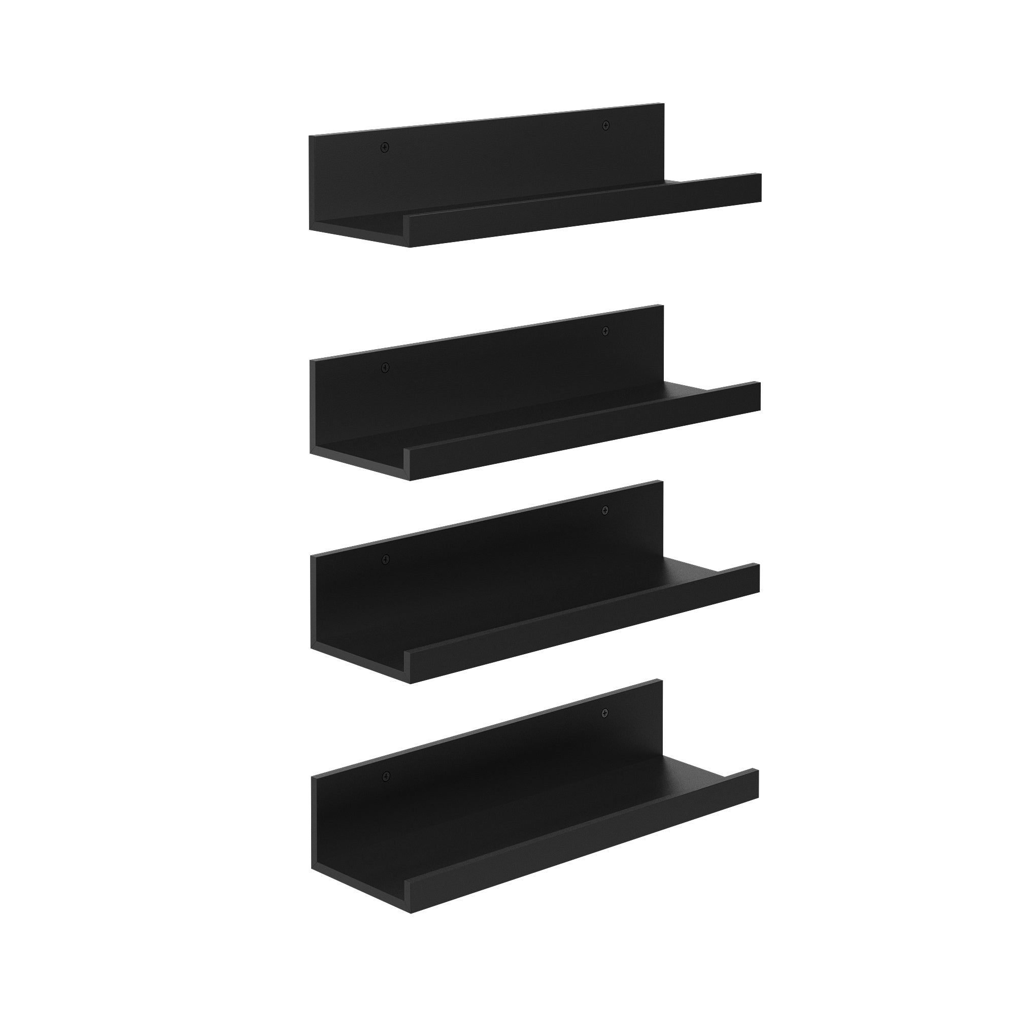 Tabby Floating Shelves, Metal Wall Mounted Ledge, Matte Black, Set of 4 for Living Room Bedroom Bathroom