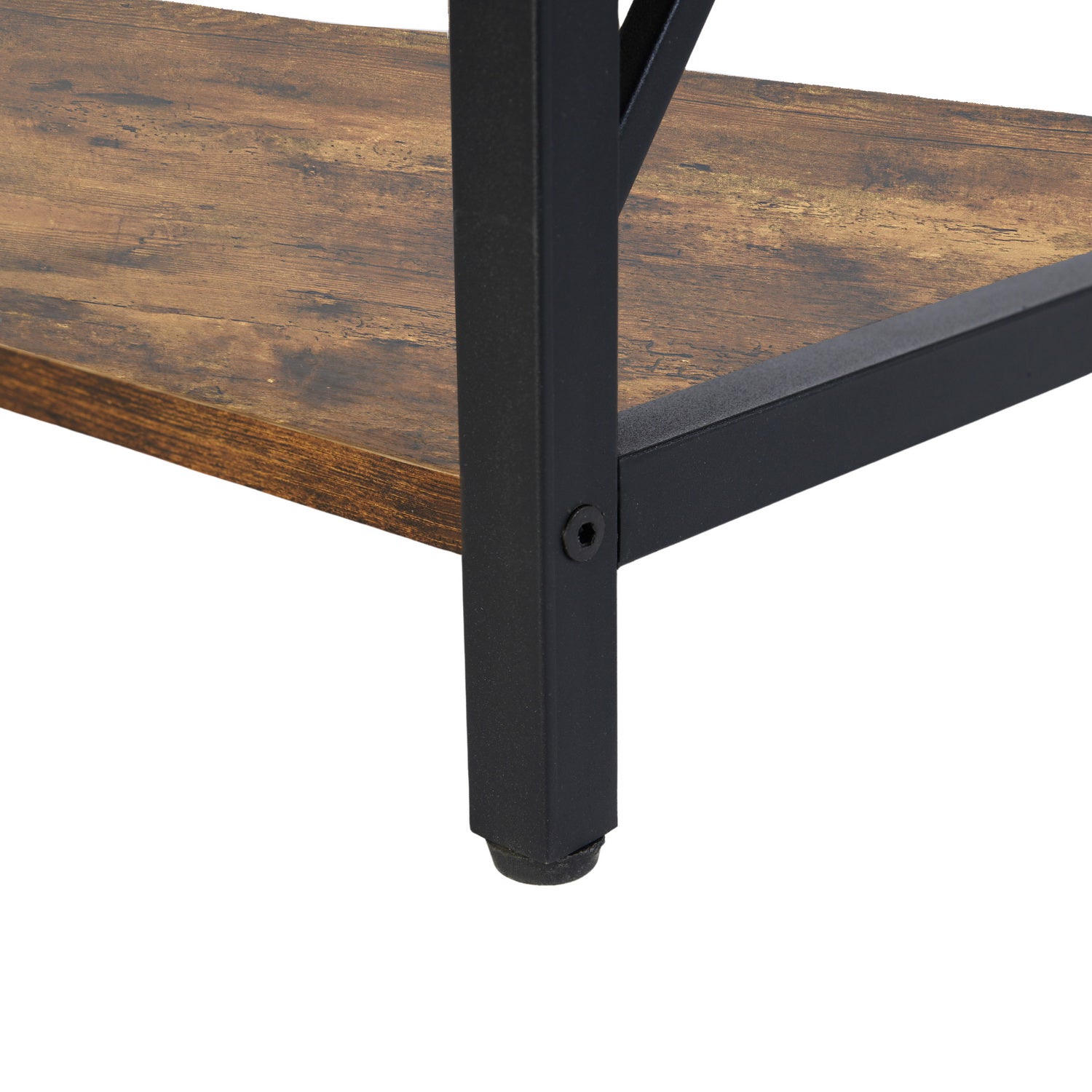 TARYN Extra Long Console Table with Outlet 3 Tier Industrial TV Stand Media Console Rustic Brown Top Black Steel Frame