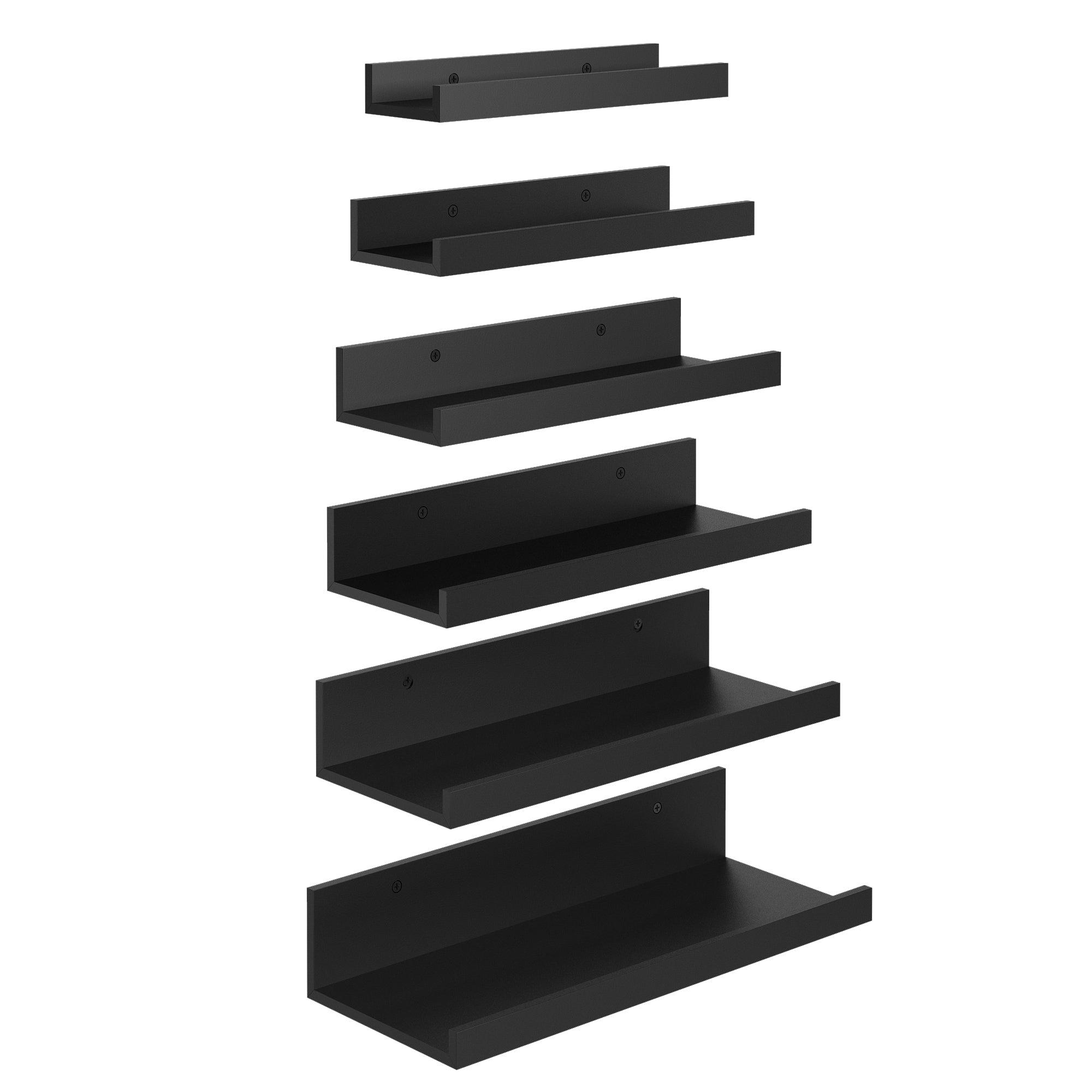 UDAY Black Picture Ledge Shelves Set of 6 Wall Mounted Display Shelves with Front Lip for Living Room Bedroom Nursery