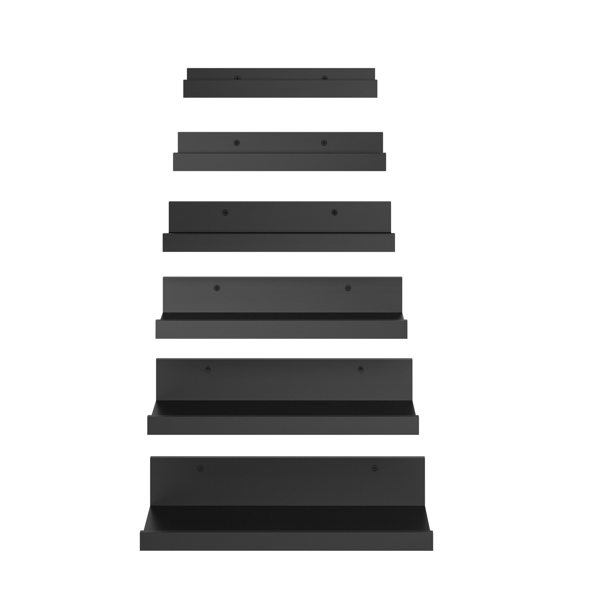 UDAY Black Picture Ledge Shelves Set of 6 Wall Mounted Display Shelves with Front Lip for Living Room Bedroom Nursery