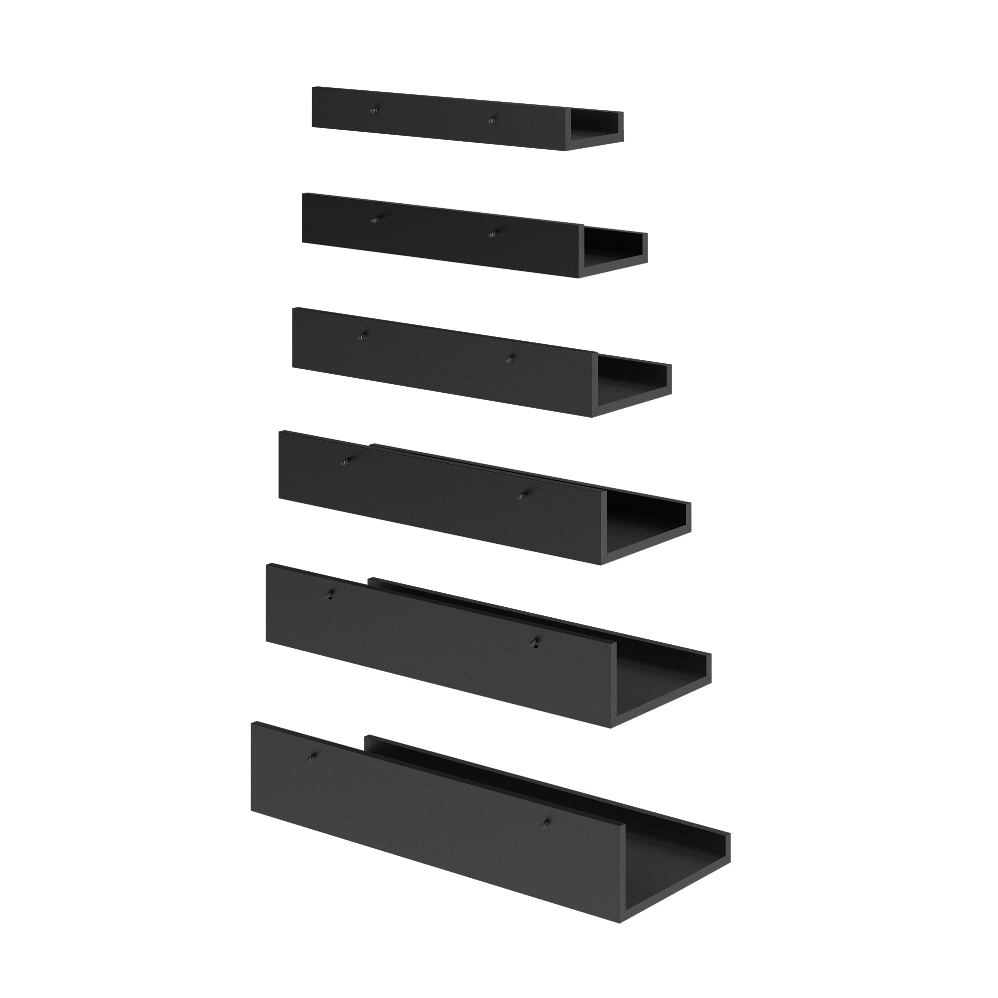 UDAY Black Picture Ledge Shelves Set of 6 Wall Mounted Display Shelves with Front Lip for Living Room Bedroom Nursery