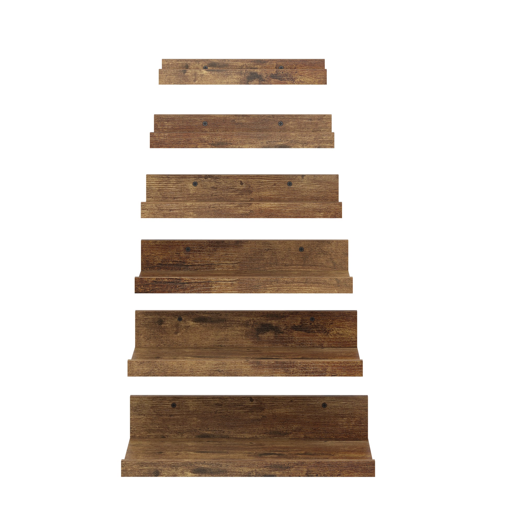 UDAY Picture Ledge Shelves Set of 6 Rustic Brown Wall Mounted Display Shelves with Front Lip for Living Room Bedroom
