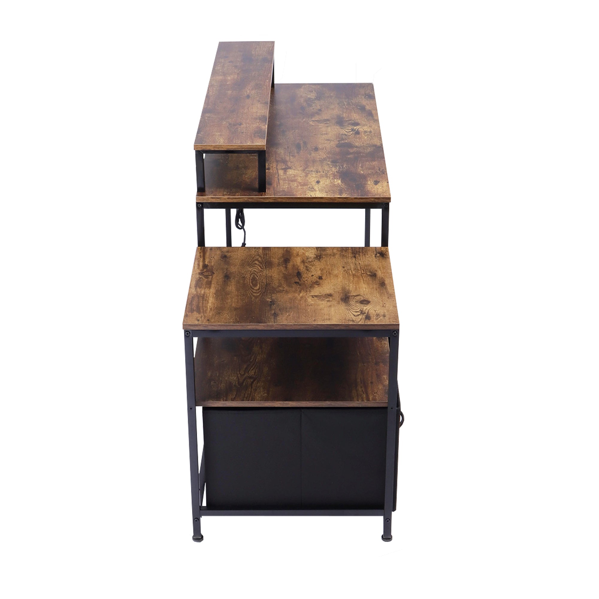 URGOTH Computer Desk with Monitor Shelf, Drawer and Side Storage, Rustic Brown/Black, Charging Station