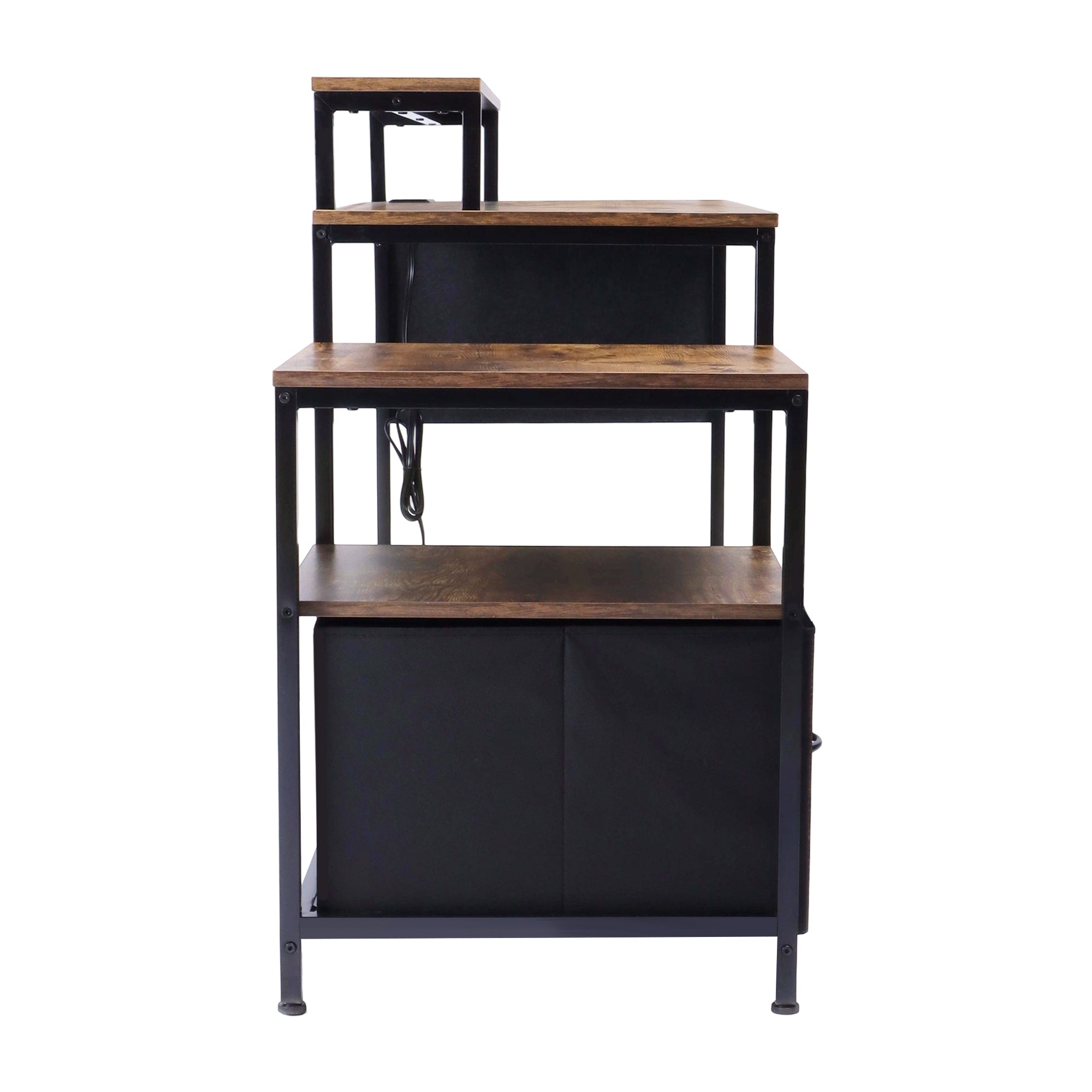URGOTH Computer Desk with Monitor Shelf, Drawer and Side Storage, Rustic Brown/Black, Charging Station