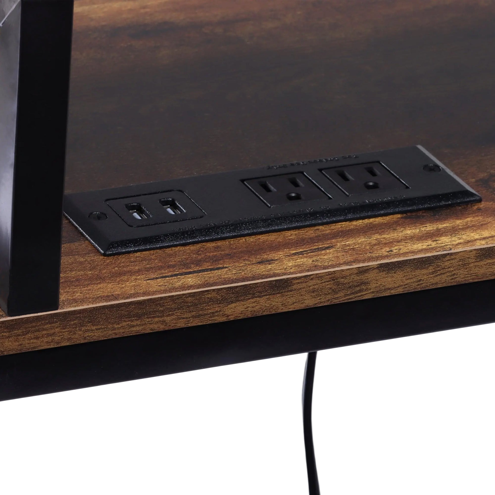 URGOTH Computer Desk with Monitor Shelf, Drawer and Side Storage, Rustic Brown/Black, Charging Station