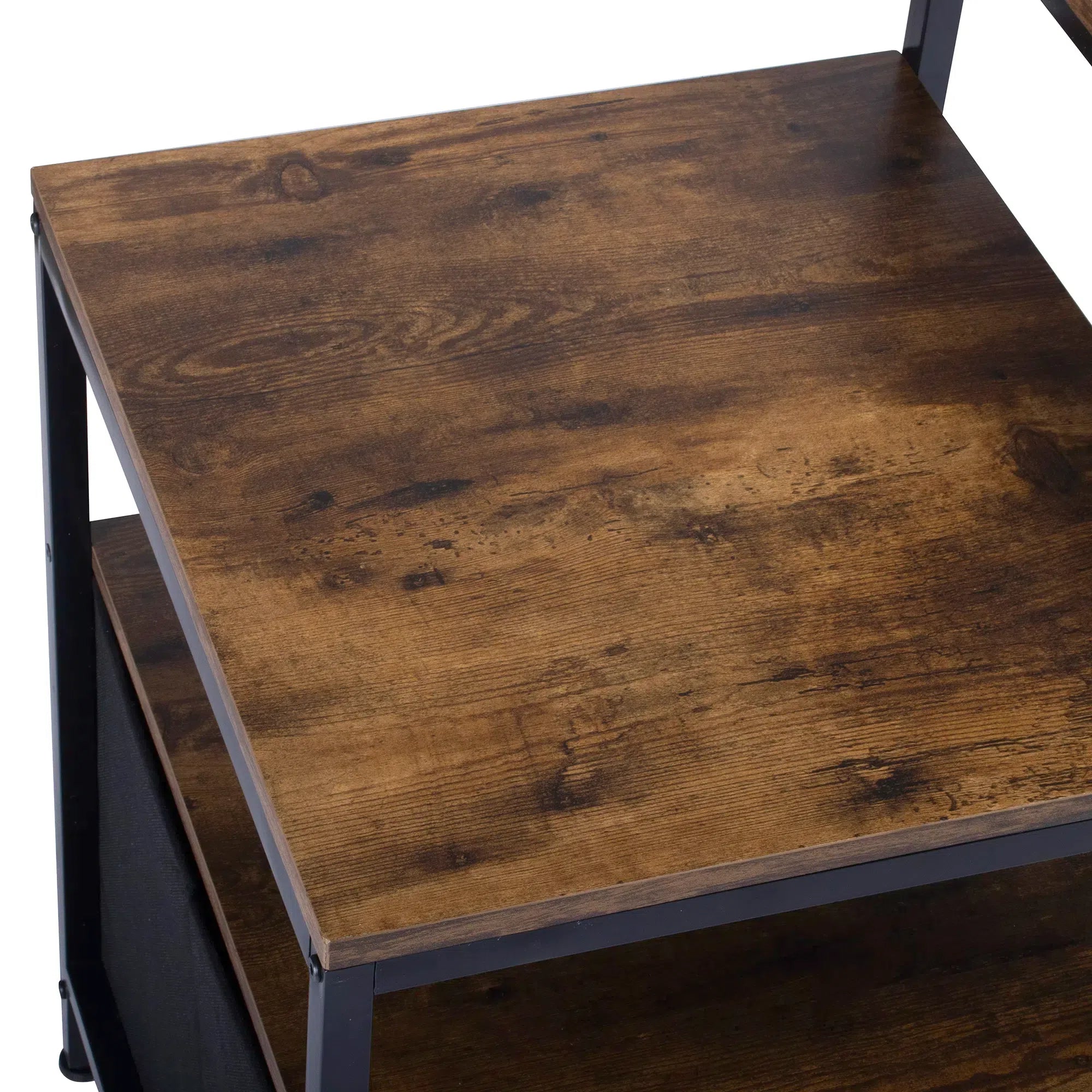 URGOTH Computer Desk with Monitor Shelf, Drawer and Side Storage, Rustic Brown/Black, Charging Station