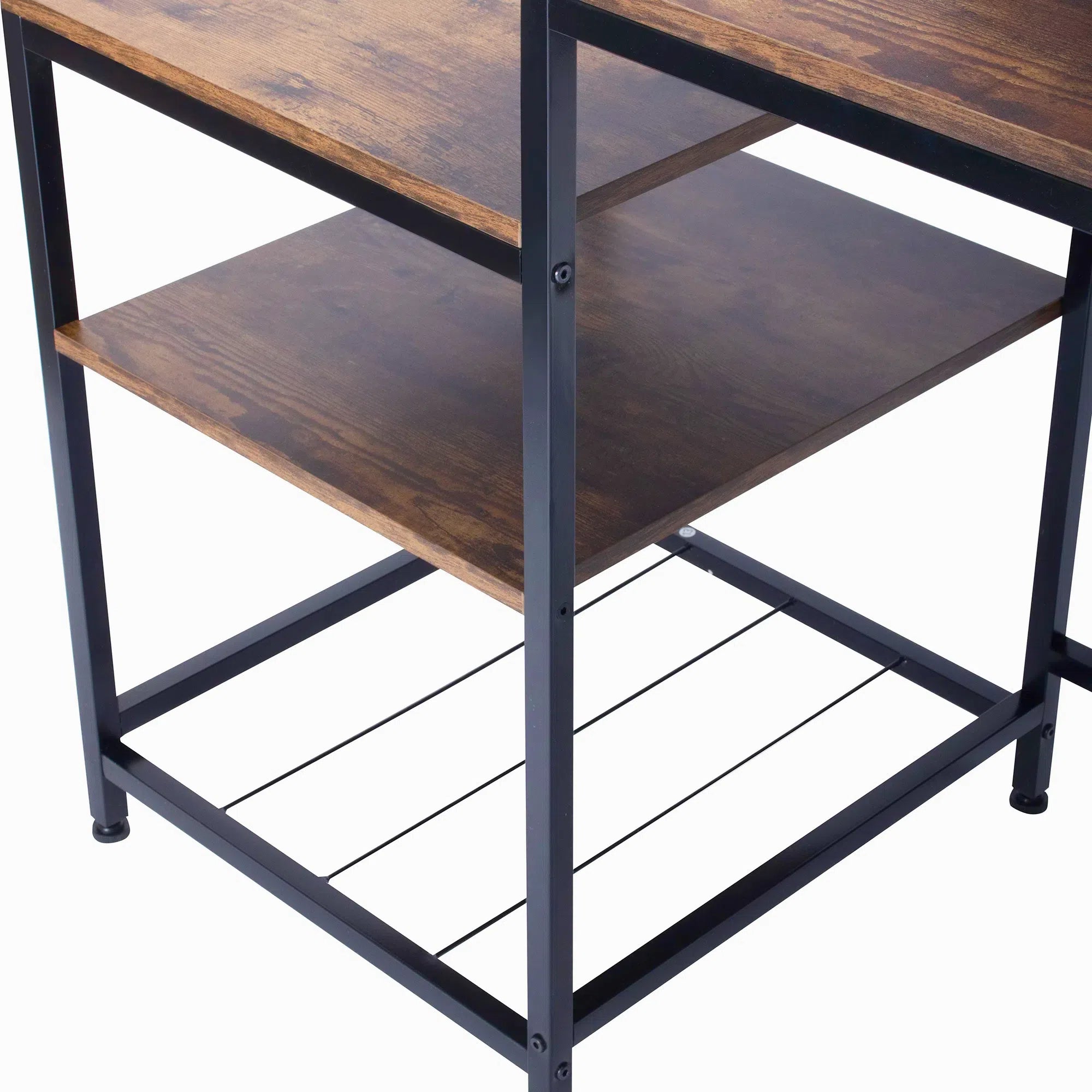 URGOTH Computer Desk with Monitor Shelf, Drawer and Side Storage, Rustic Brown/Black, Charging Station