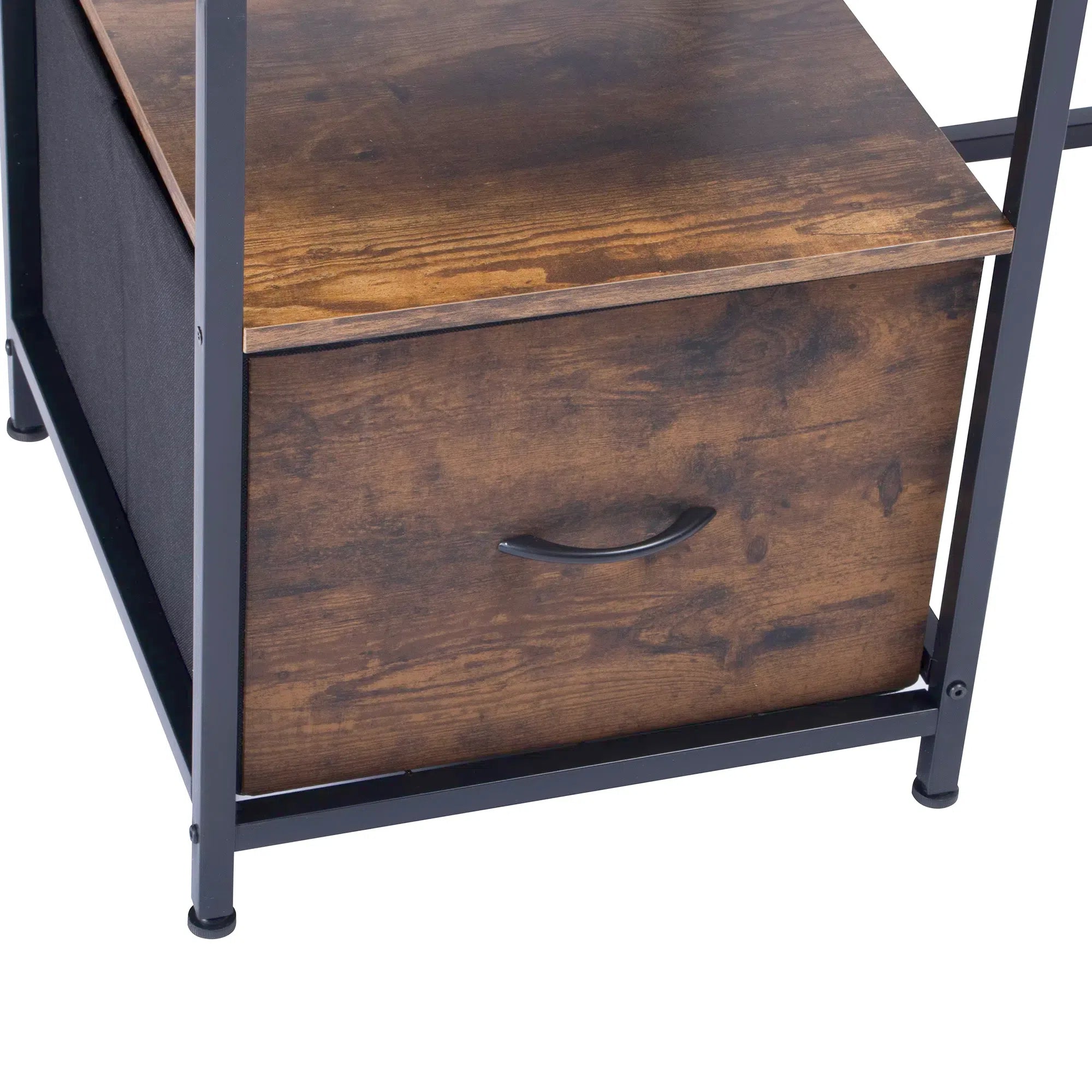 URGOTH Computer Desk with Monitor Shelf, Drawer and Side Storage, Rustic Brown/Black, Charging Station
