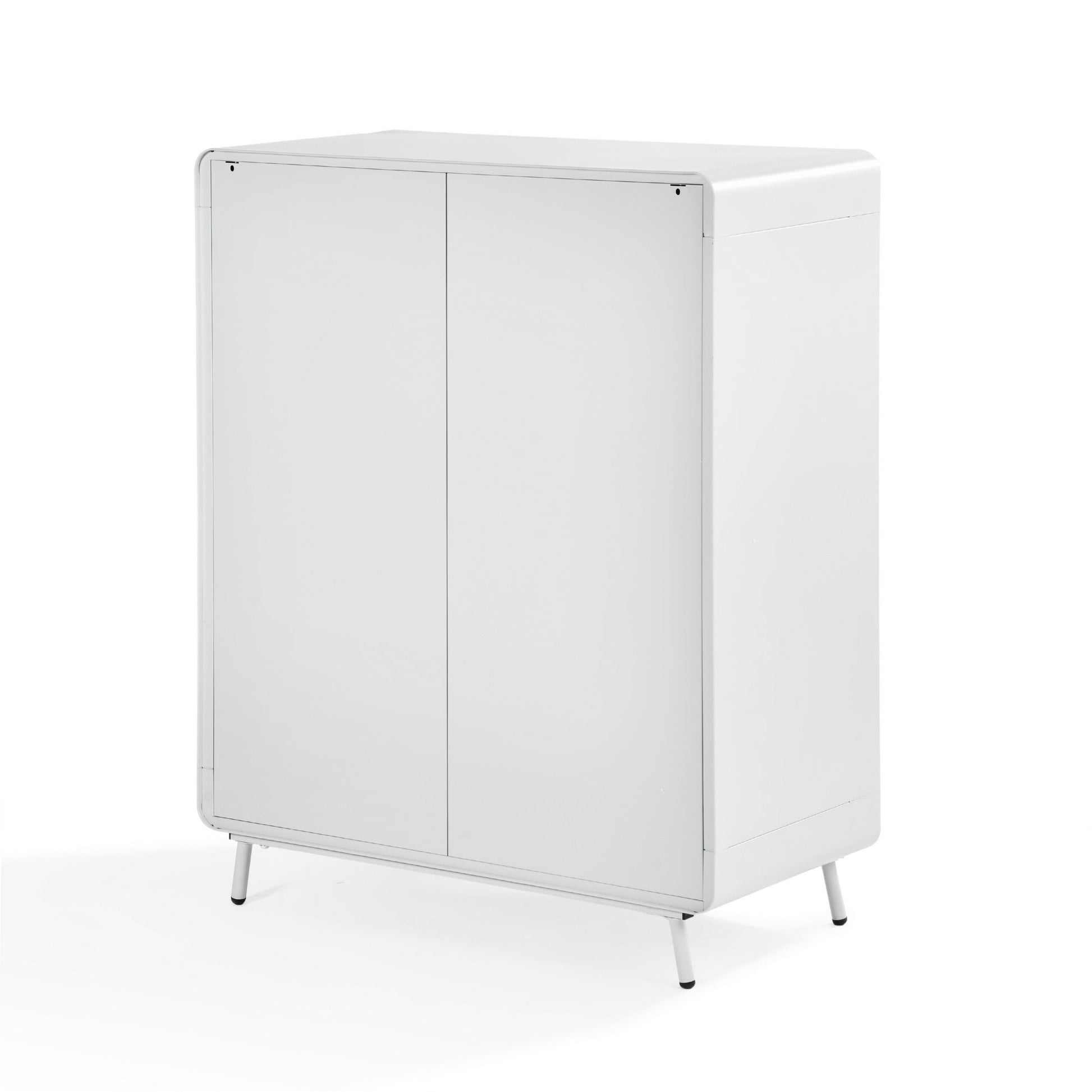 walnut 2-door cabinet - blue metal - sleek storage for living room or office