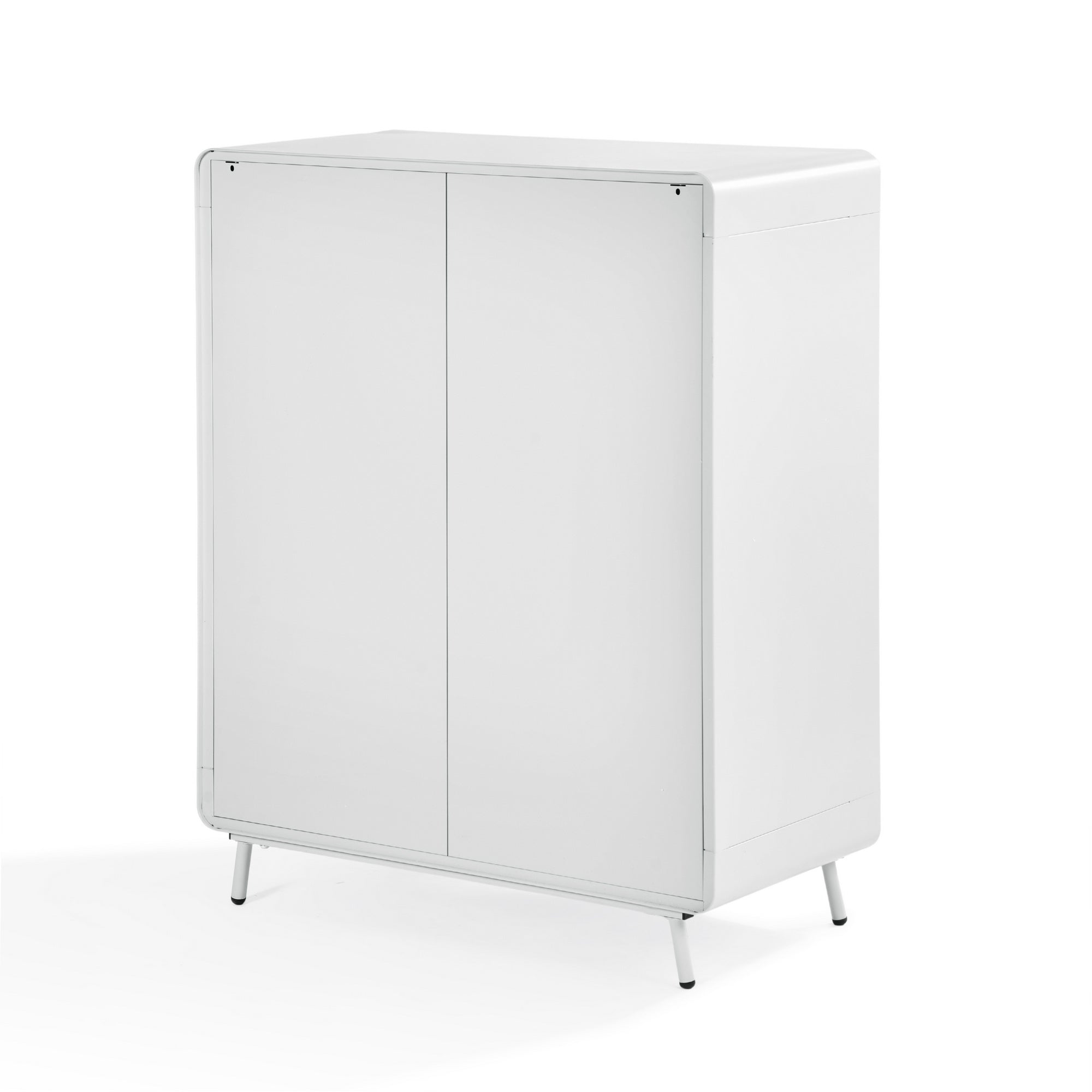 walnut 2-door cabinet - blue metal - sleek storage for living room or office
