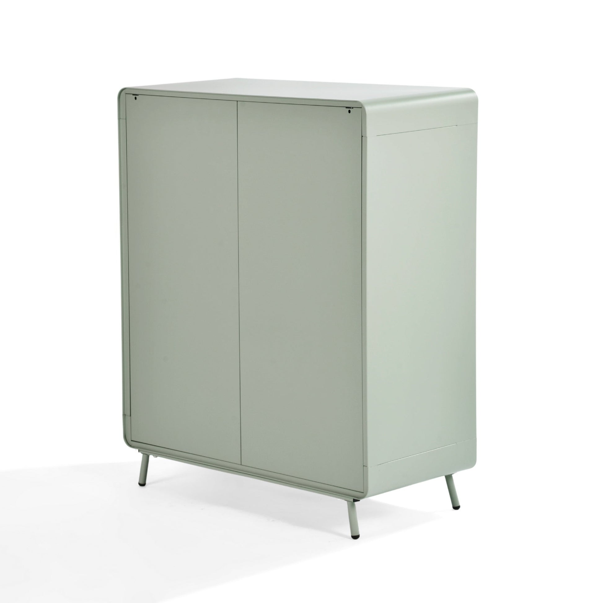 walnut 2-door cabinet - grey metal - sleek storage for living room or office